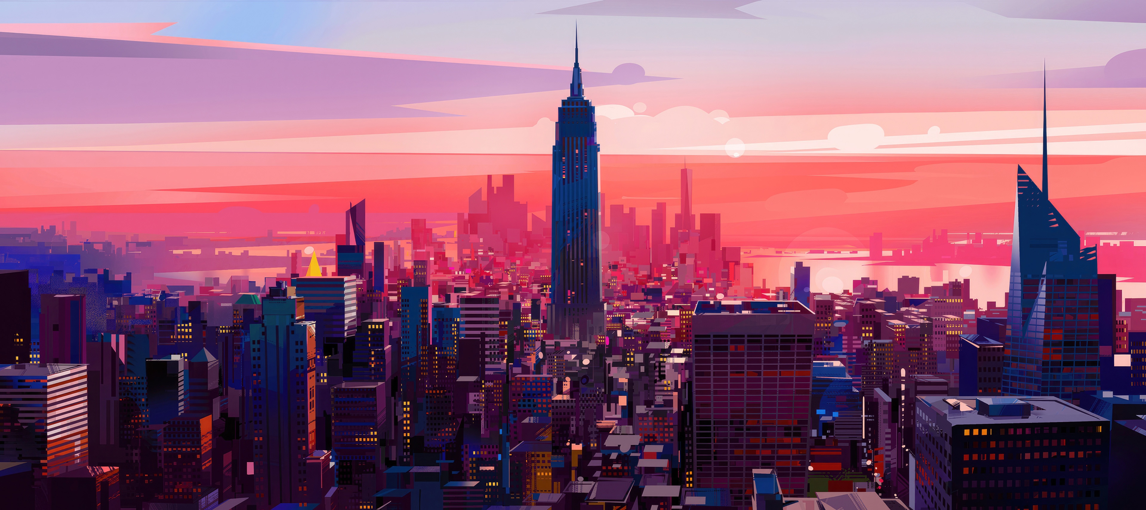 Artistic New York City Skyline at Sunset HD Wallpaper