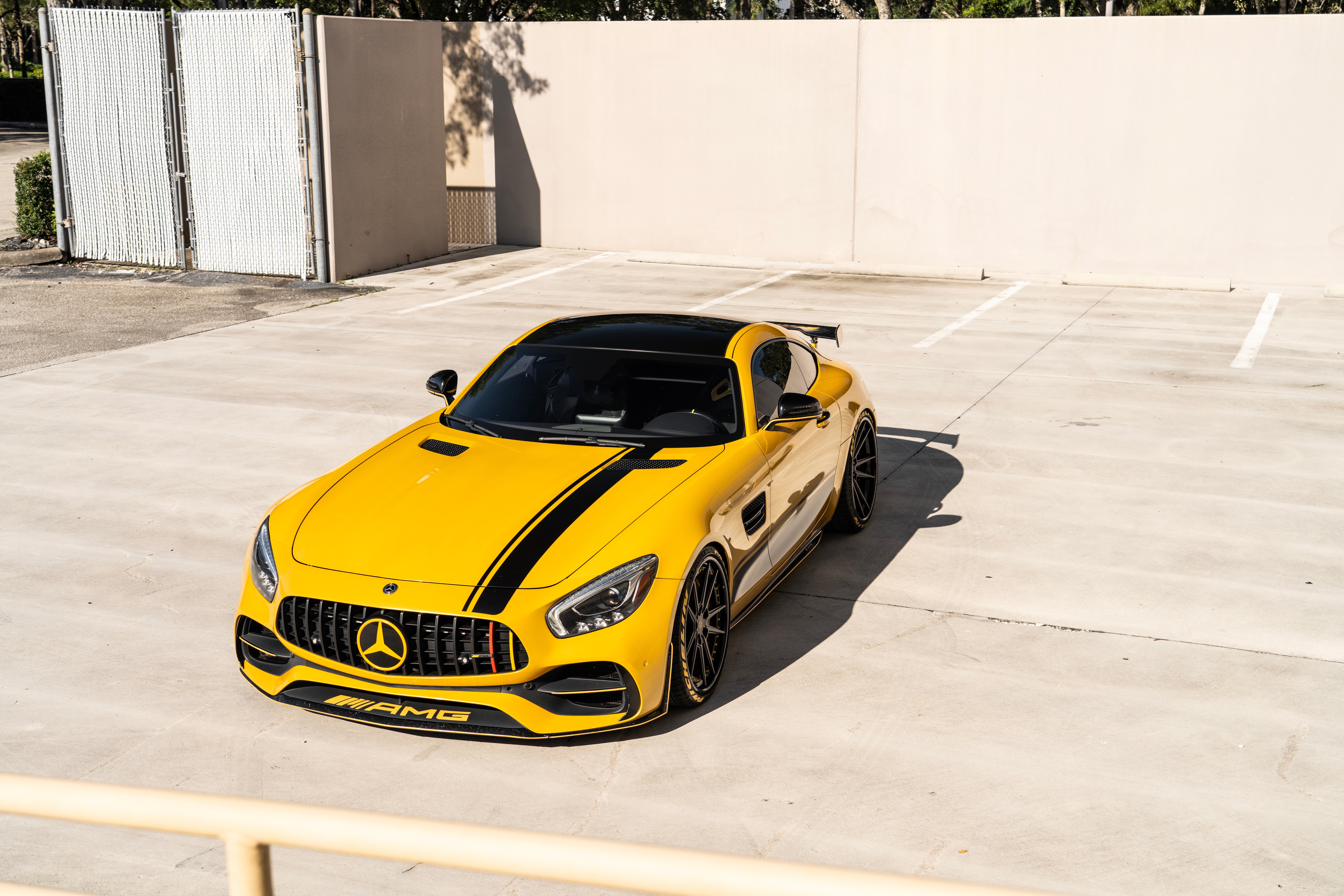 Yellow Mercedes-Benz AMG GT with Black Stripes HD Wallpaper