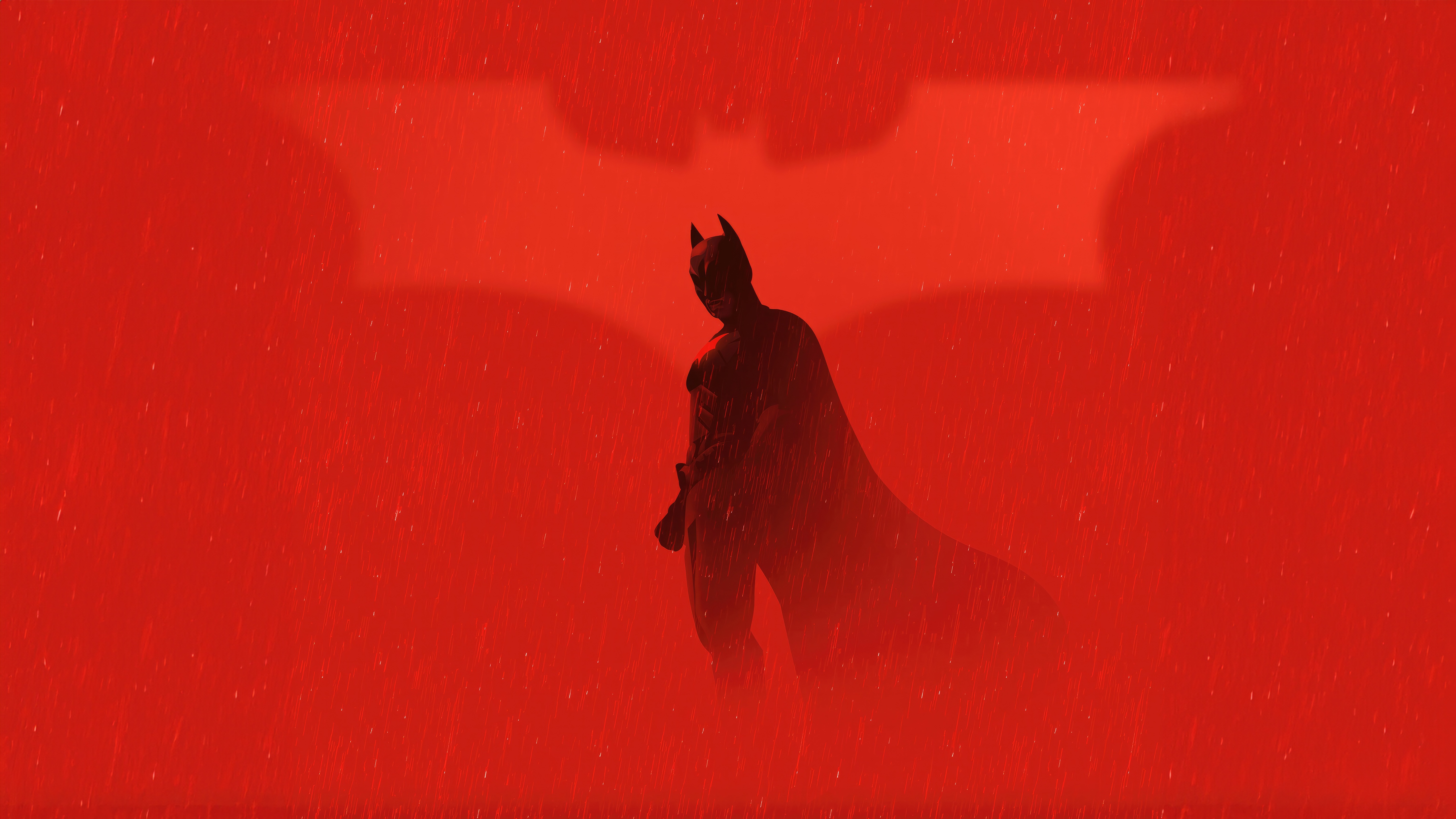 Batman Silhouette in Red Rain HD Wallpaper