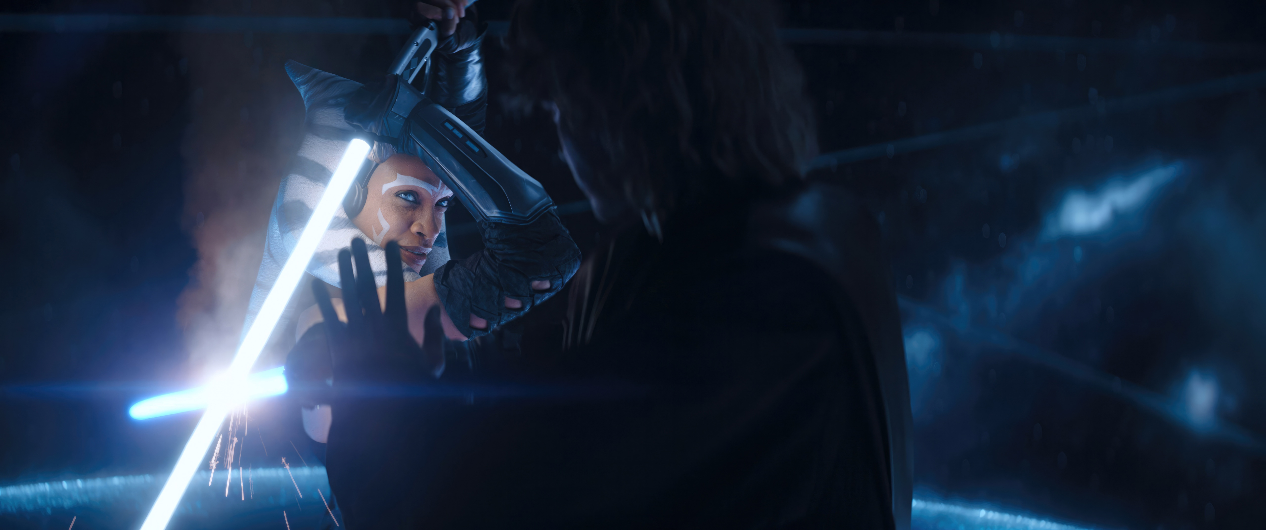 Ahsoka Tano and Anakin Skywalker duel with lightsabers HD Wallpaper