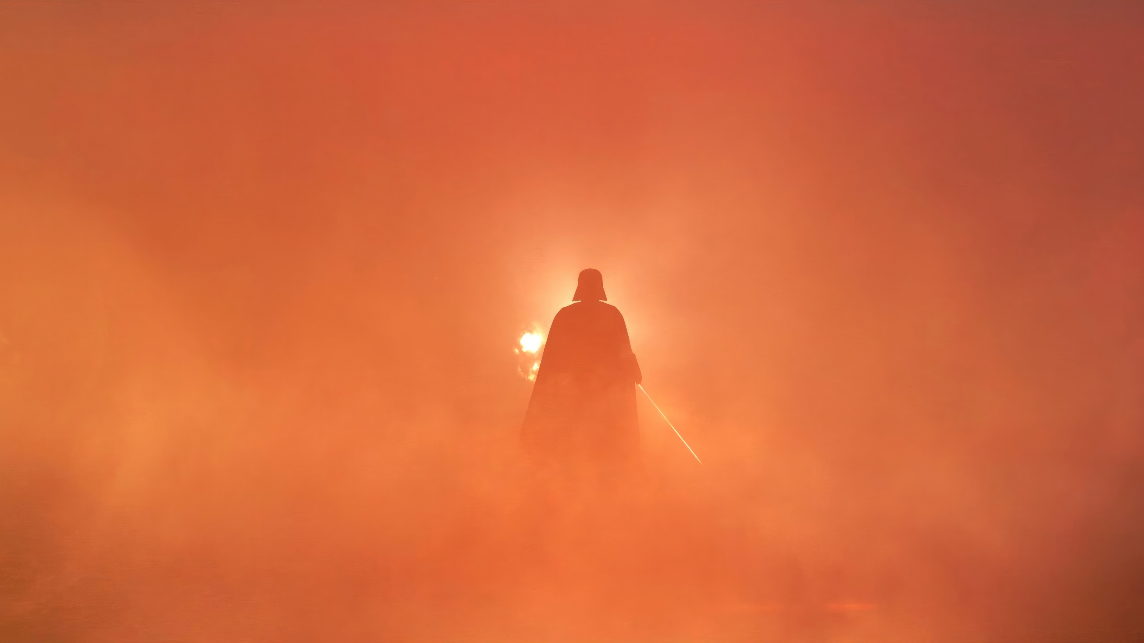 Darth Vader in a fiery, smoky environment HD Wallpaper