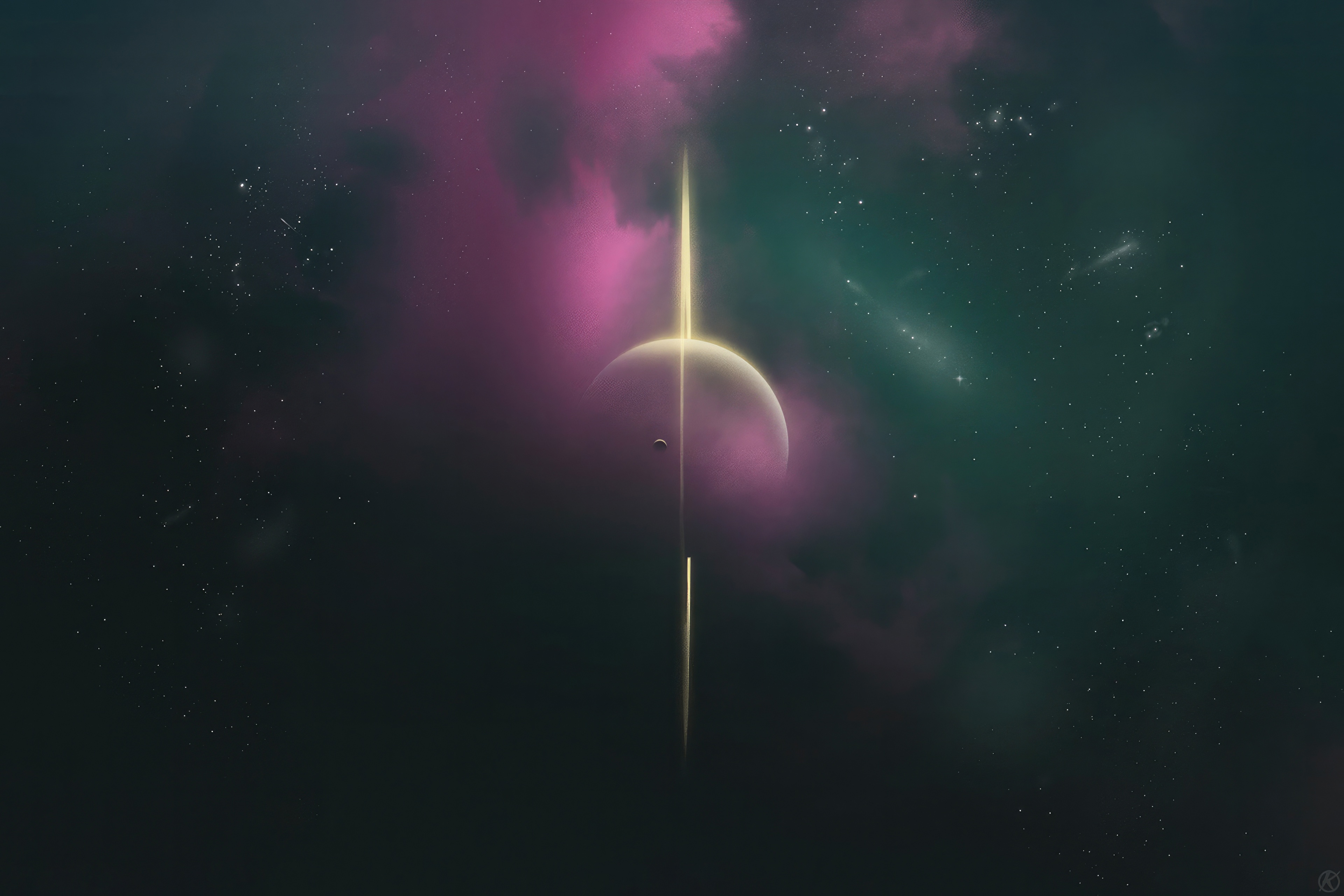 Vertical Ring in Space with Planets and Nebula HD Wallpaper