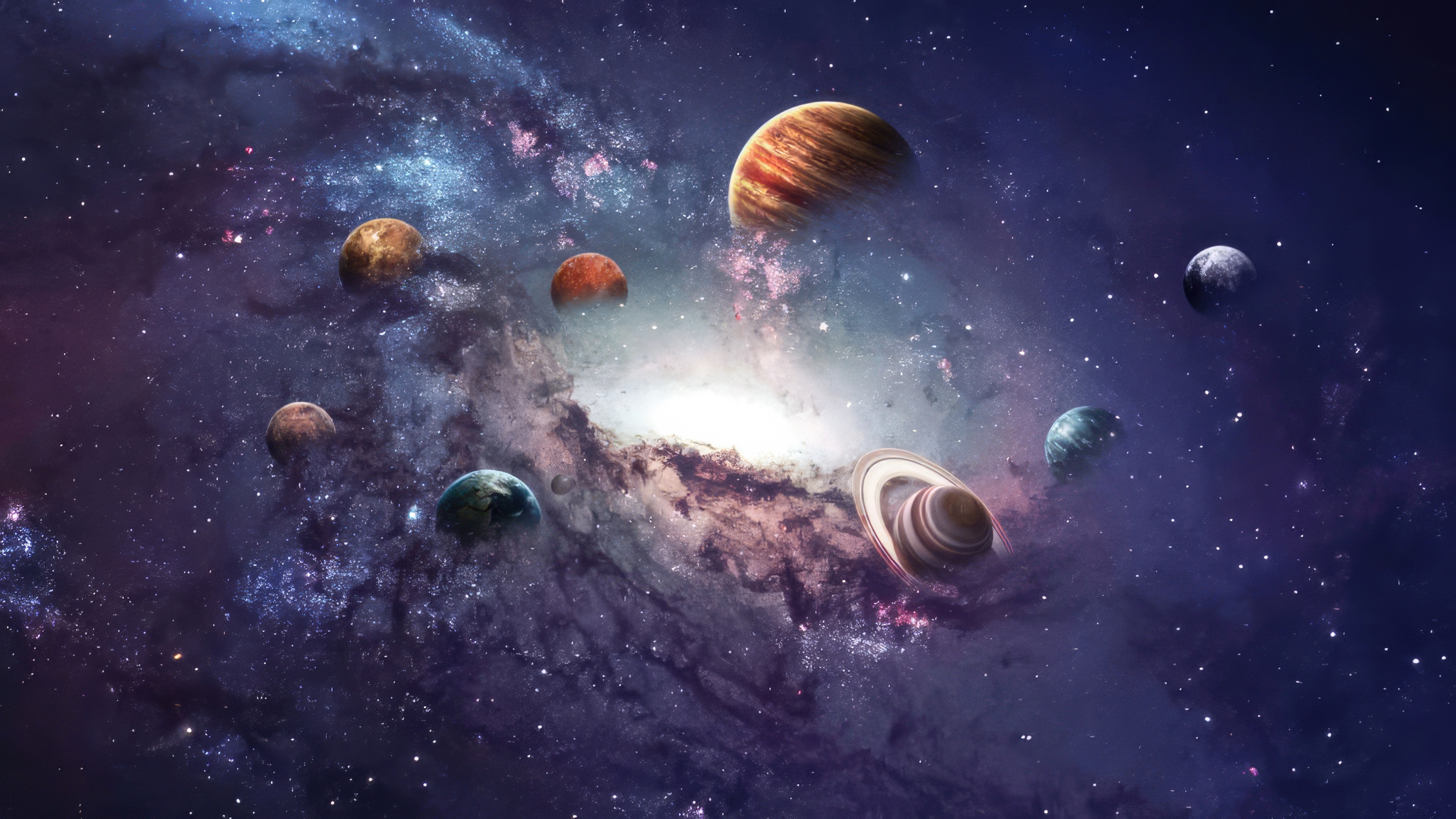 Planets in a colorful galaxy HD Wallpaper