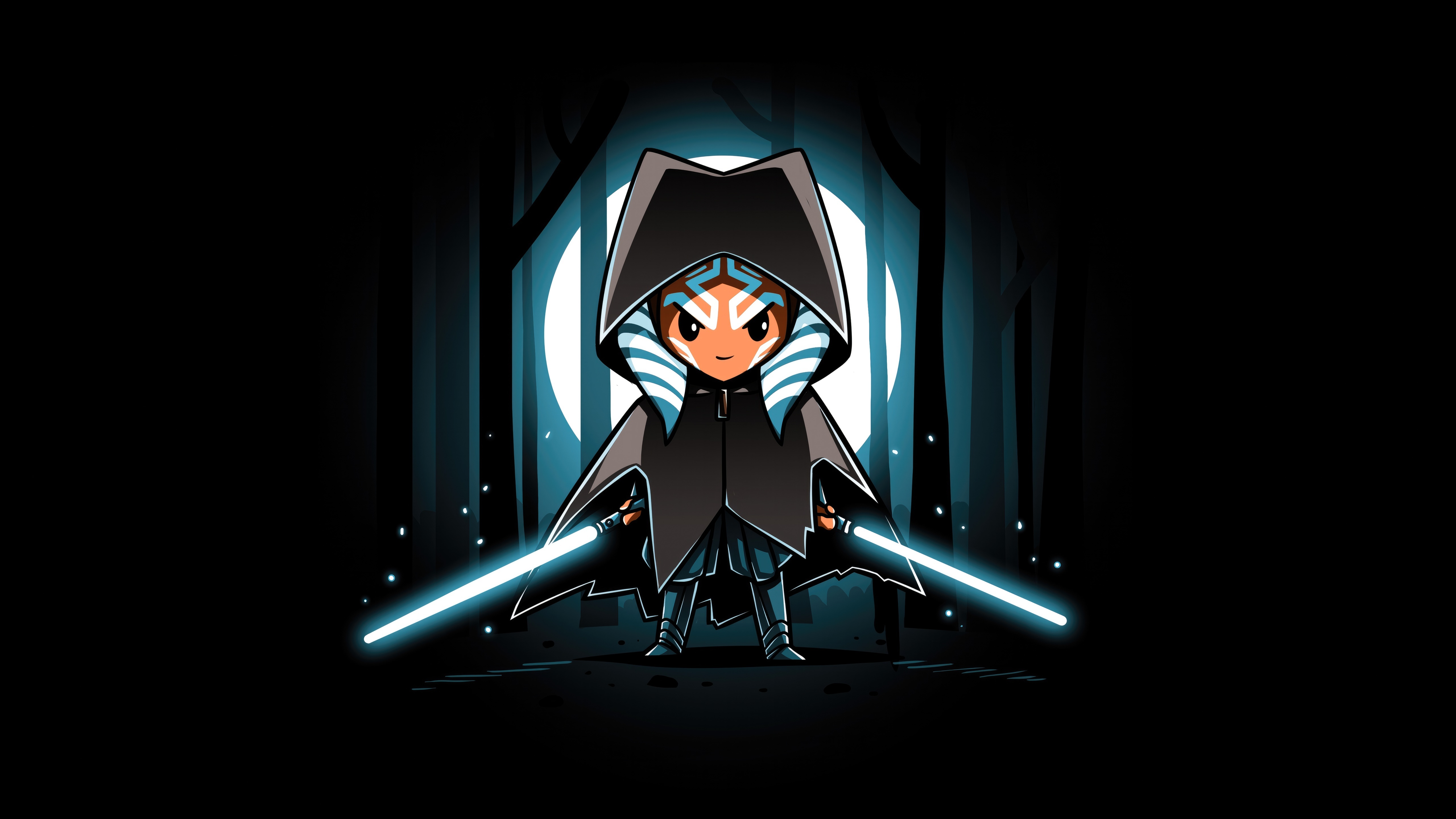 Ahsoka Tano with Lightsabers in Dark Forest HD Wallpaper