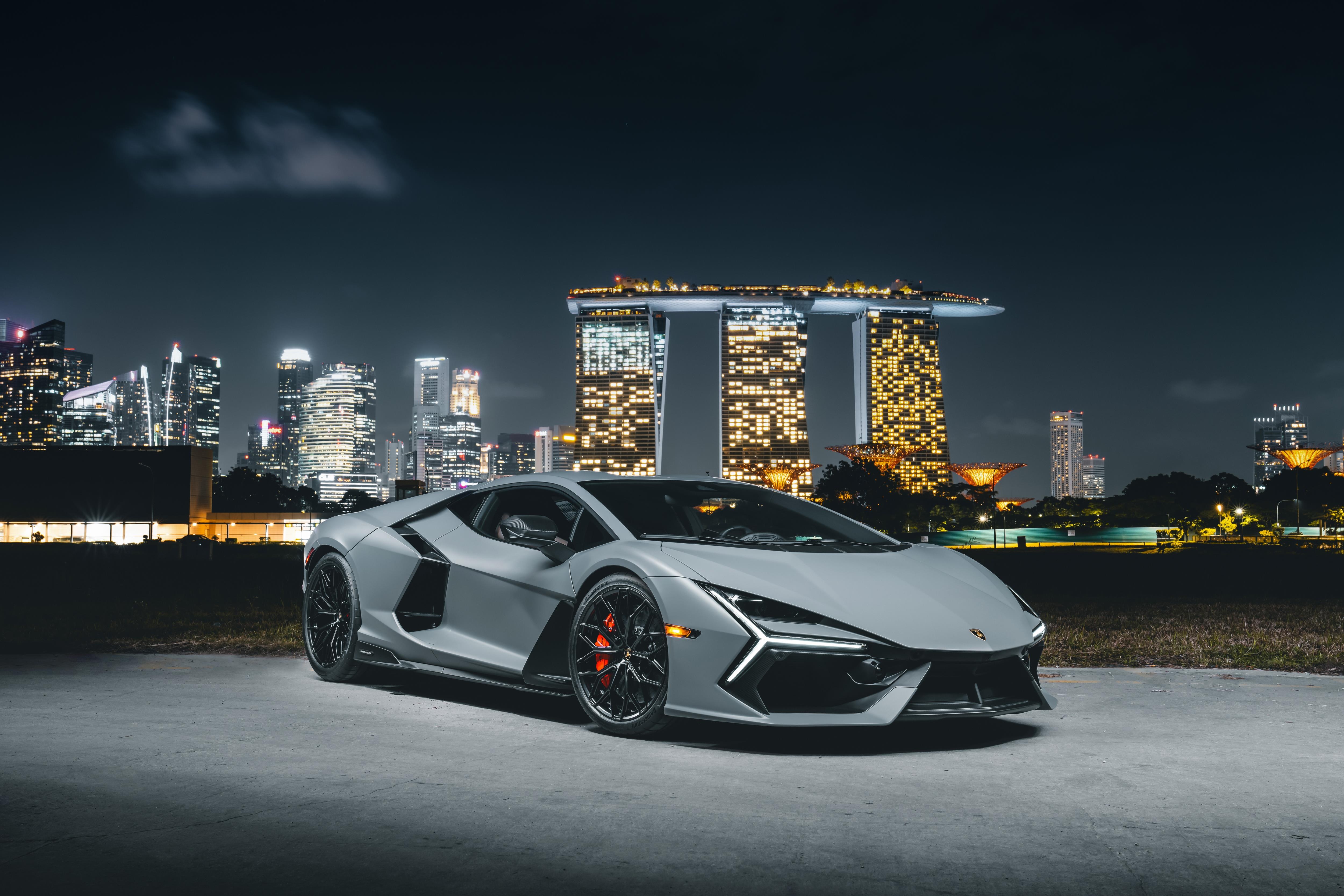 Lamborghini Revuelto 2024 parked in Singapore at night HD Wallpaper