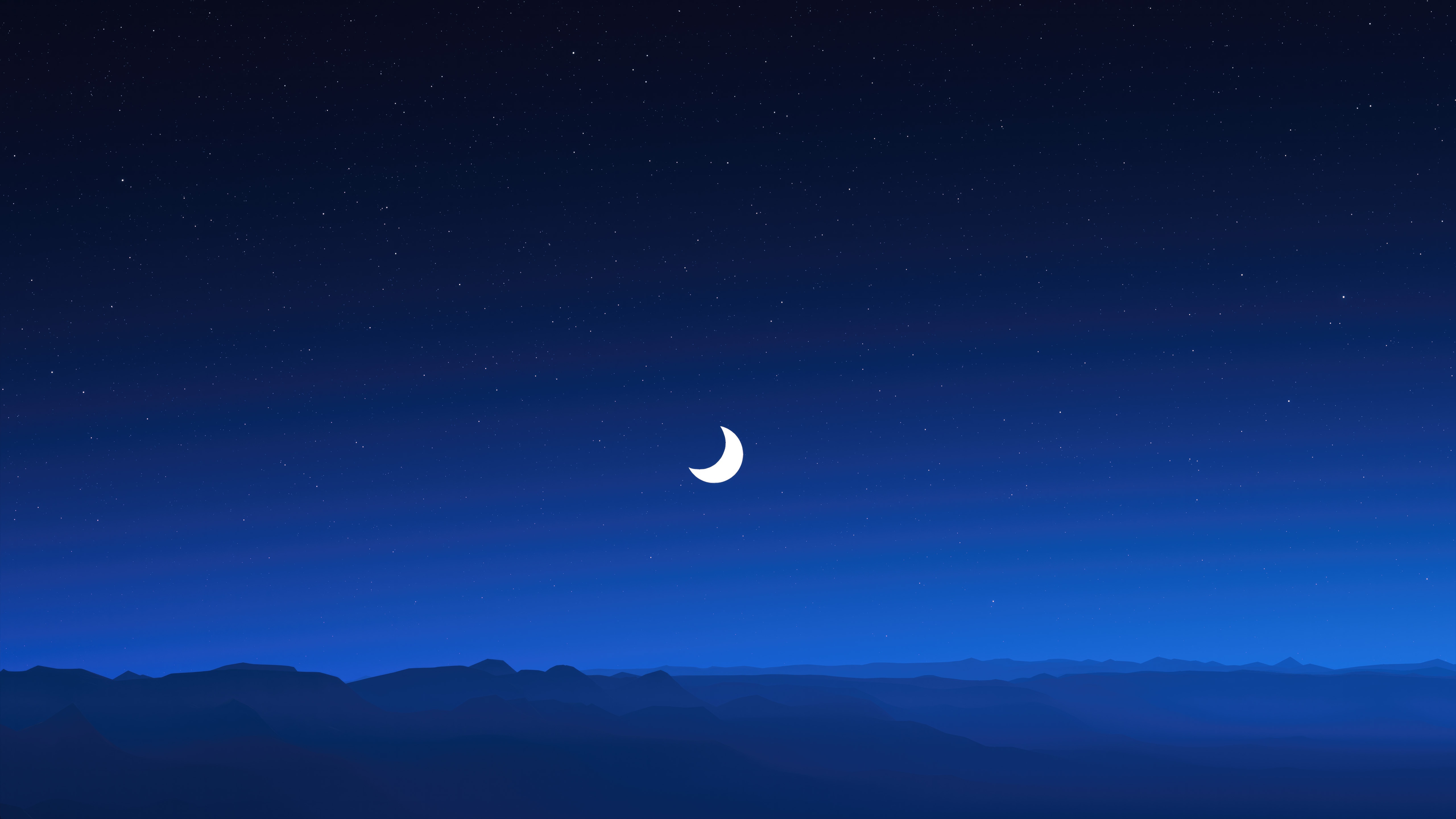 Minimal night sky with crescent moon and mountains HD Wallpaper