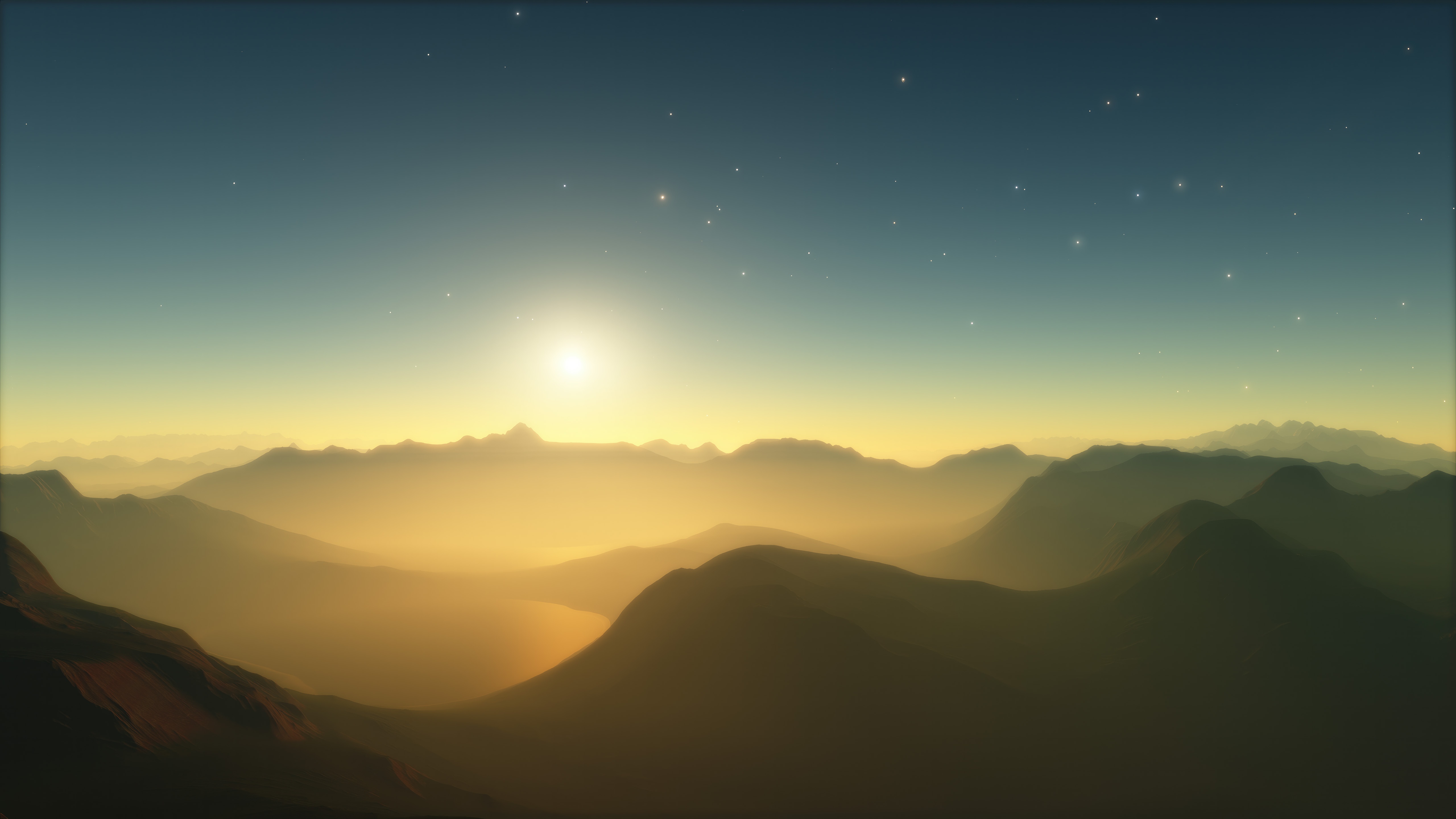 Misty Mountains at Sunset with Stars HD Wallpaper