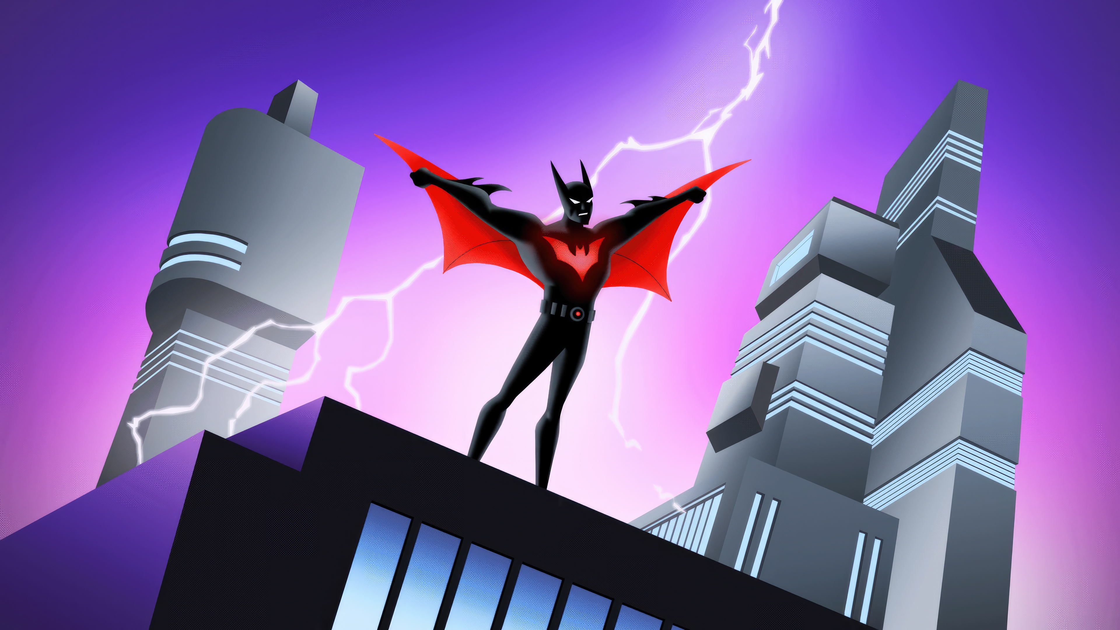 Batman Beyond standing on a building with lightning HD Wallpaper