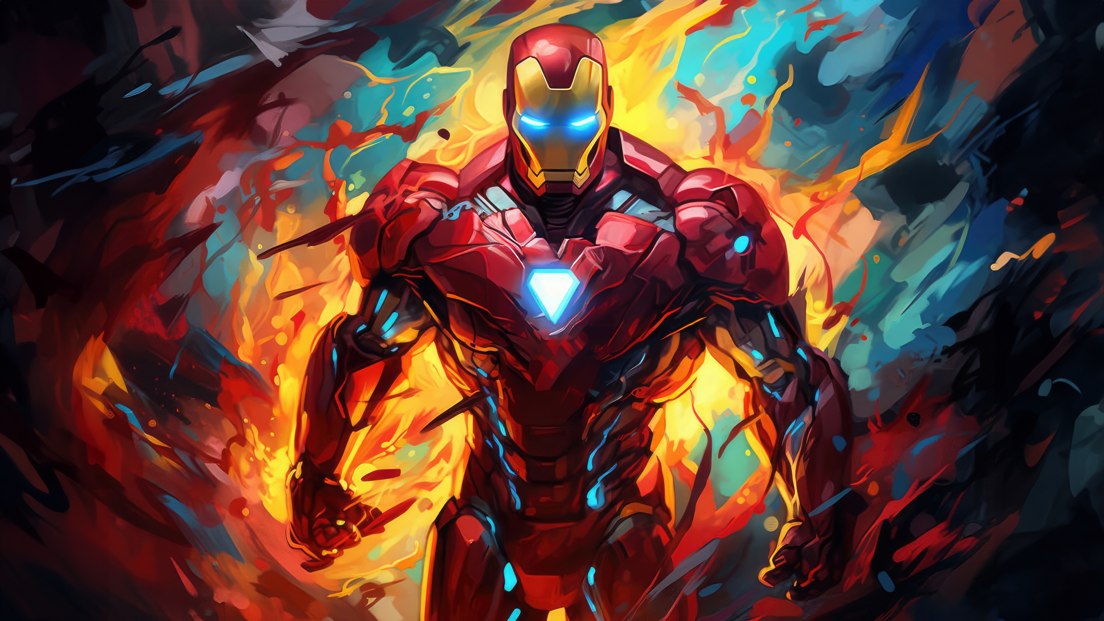 Abstract Iron Man in Fiery Background HD Wallpaper