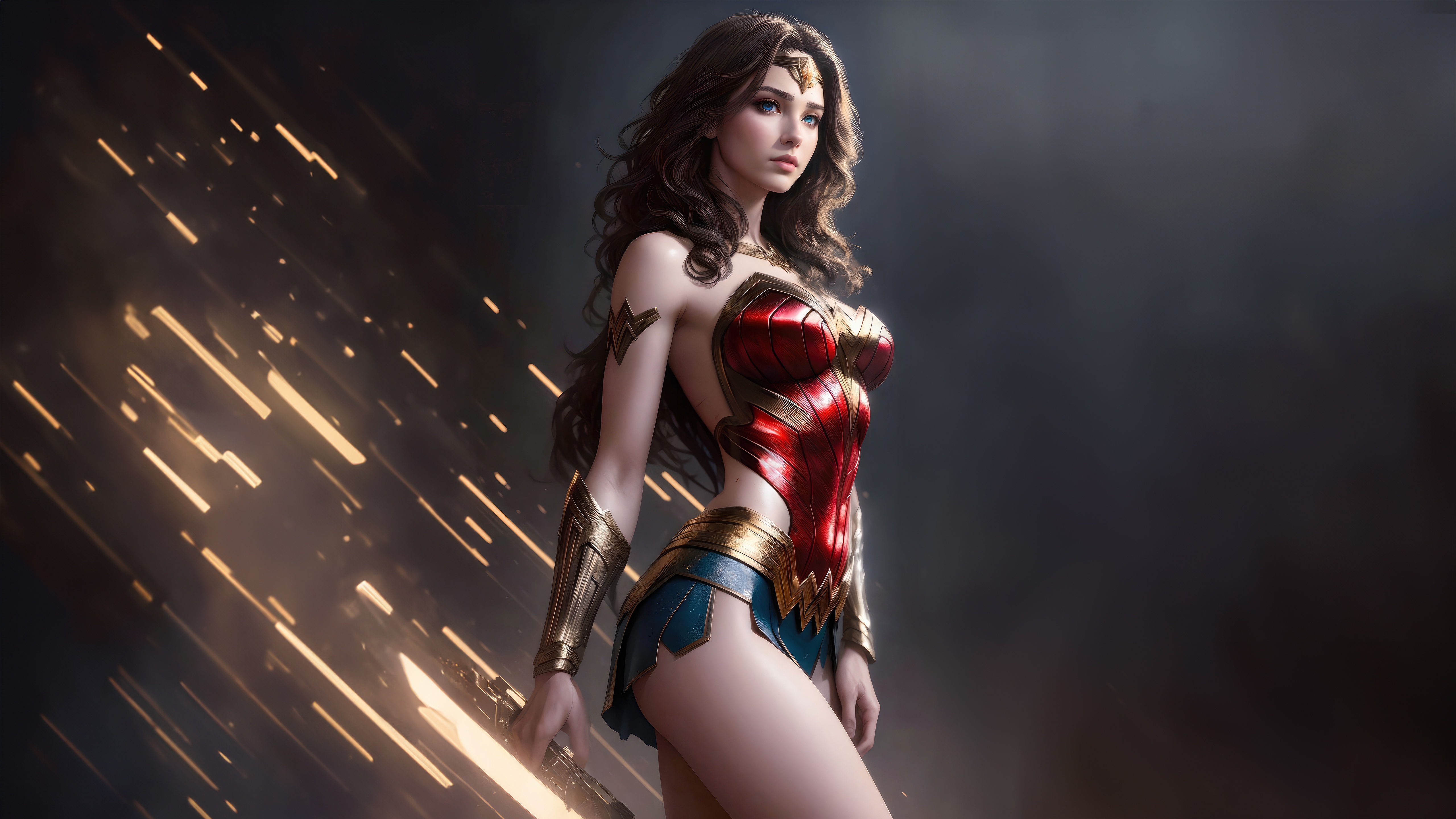 Wonder Woman in a red and gold costume HD Wallpaper