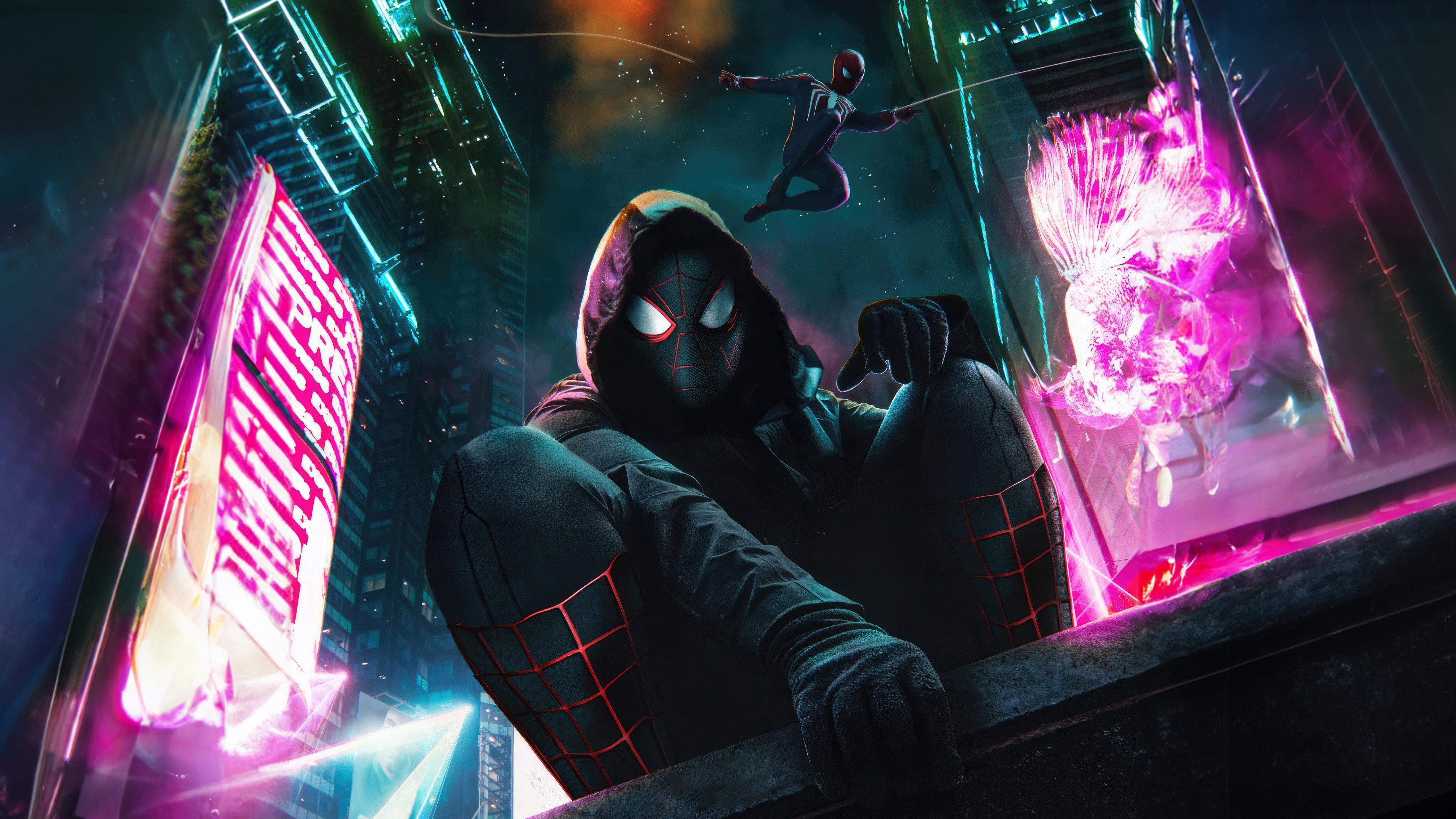 Spider-Man in a Cyberpunk City HD Wallpaper