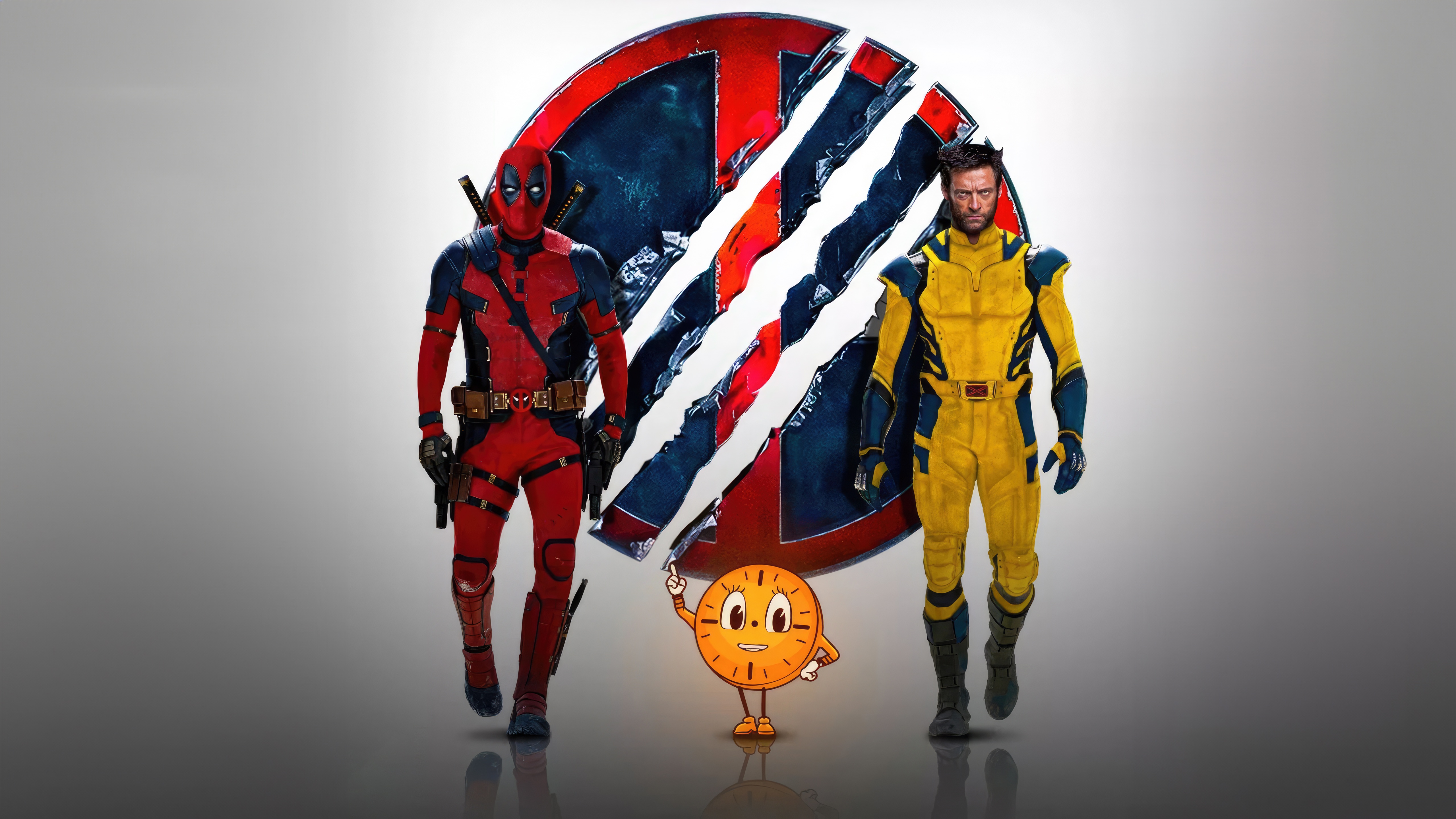 Deadpool and Wolverine with a Clock Character HD Wallpaper