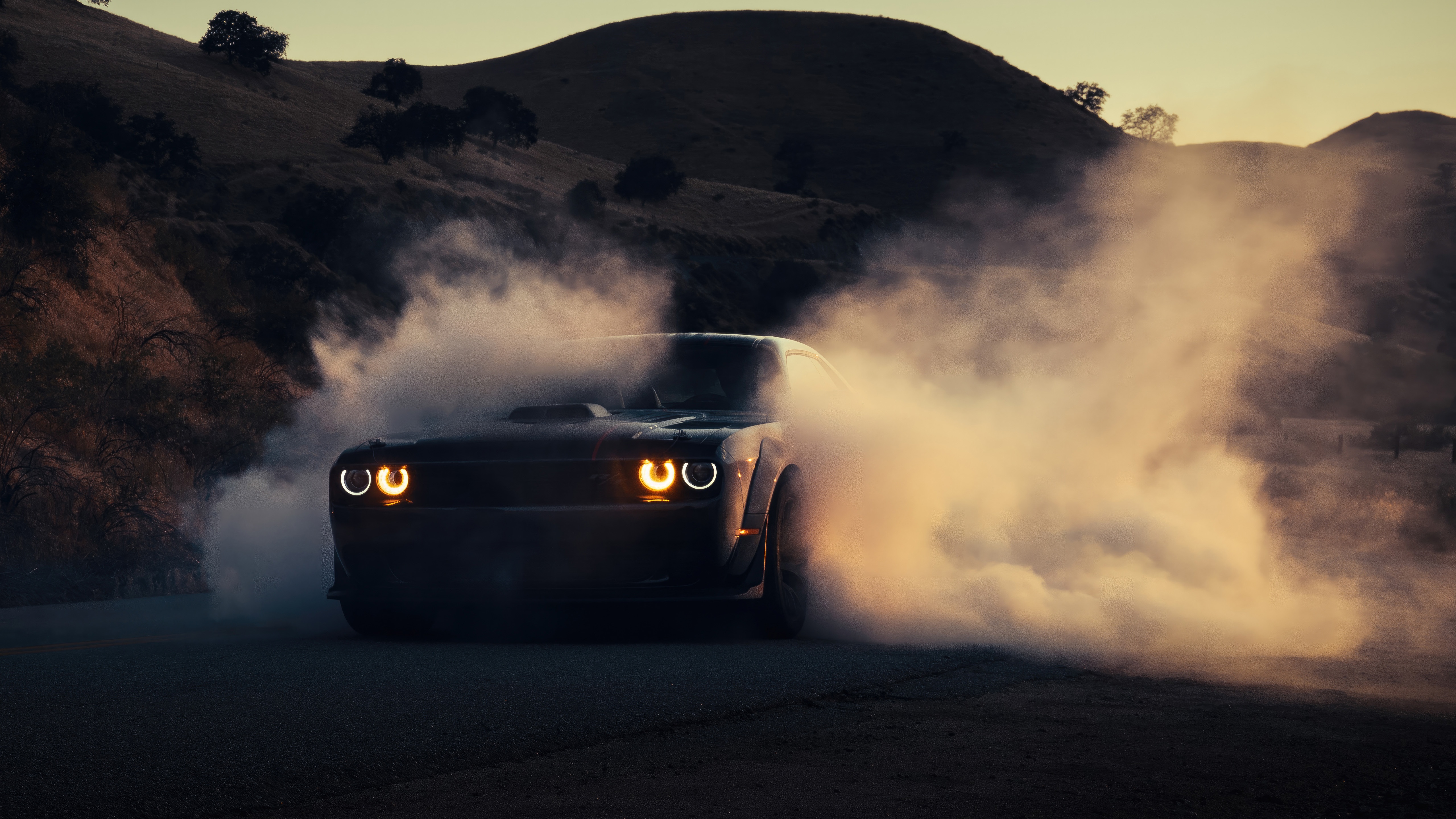 Dodge Challenger drifting in smoke HD Wallpaper