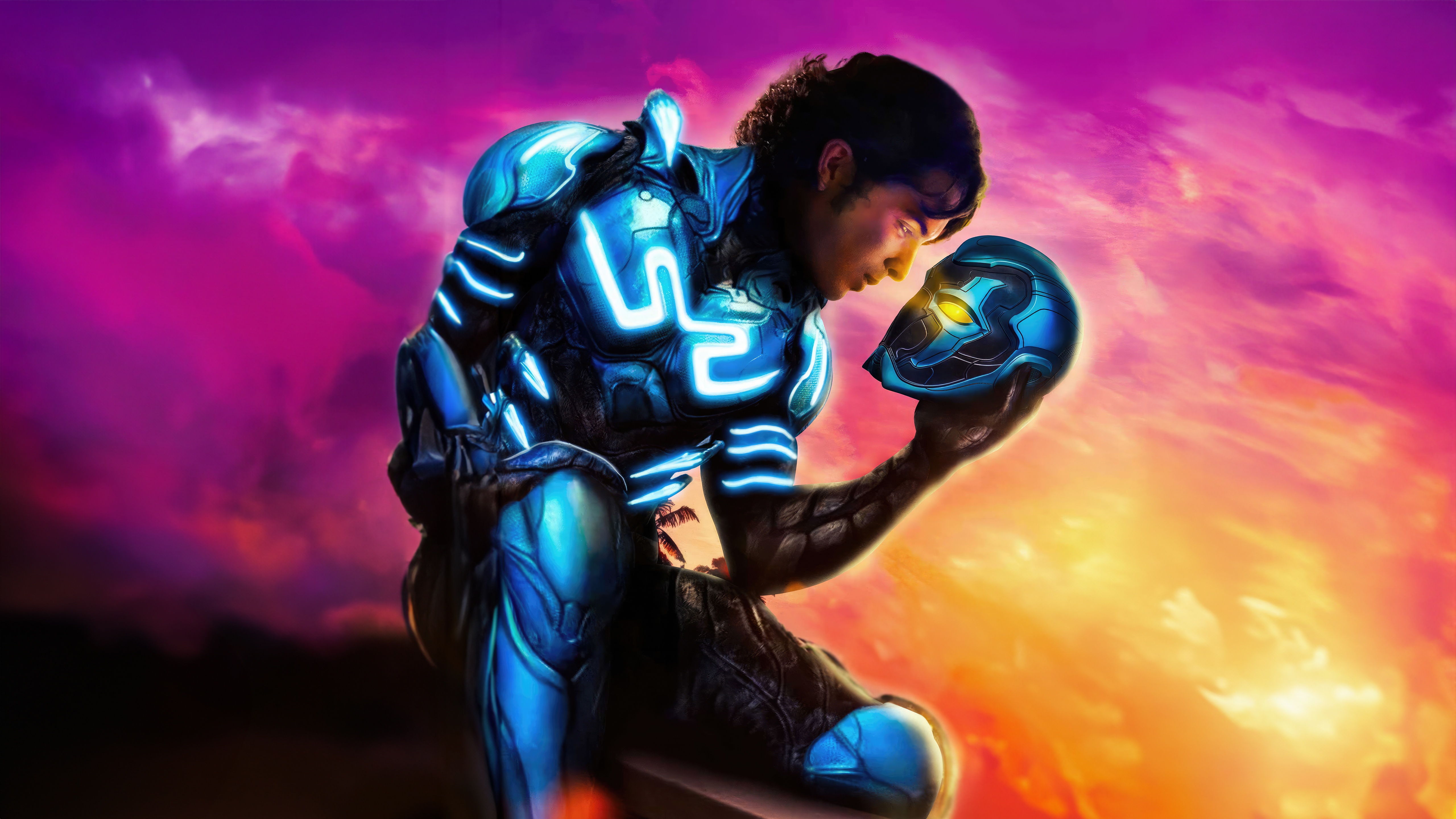 Blue Beetle holding his helmet HD Wallpaper