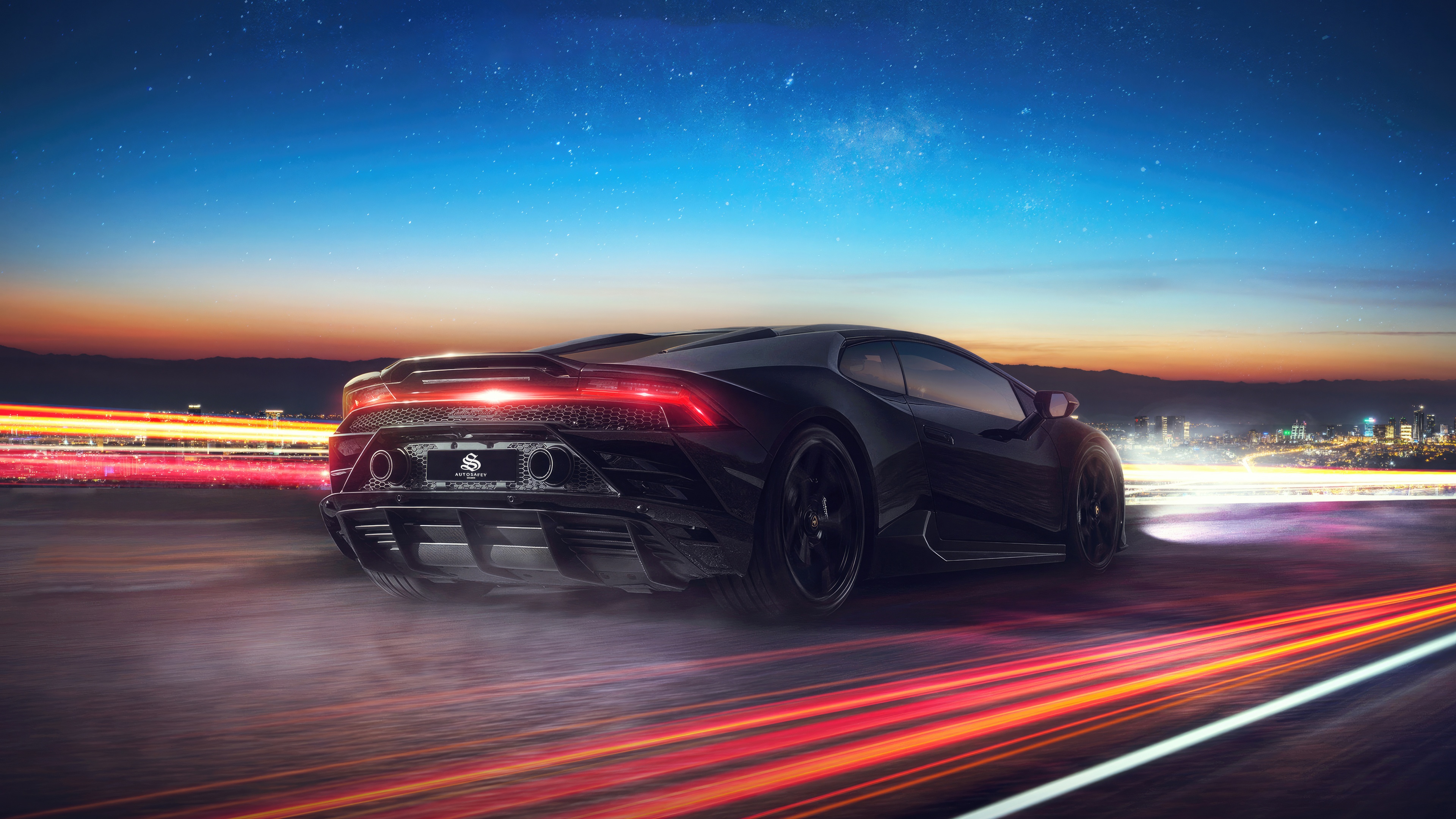 Black Lamborghini Huracan driving at night HD Wallpaper
