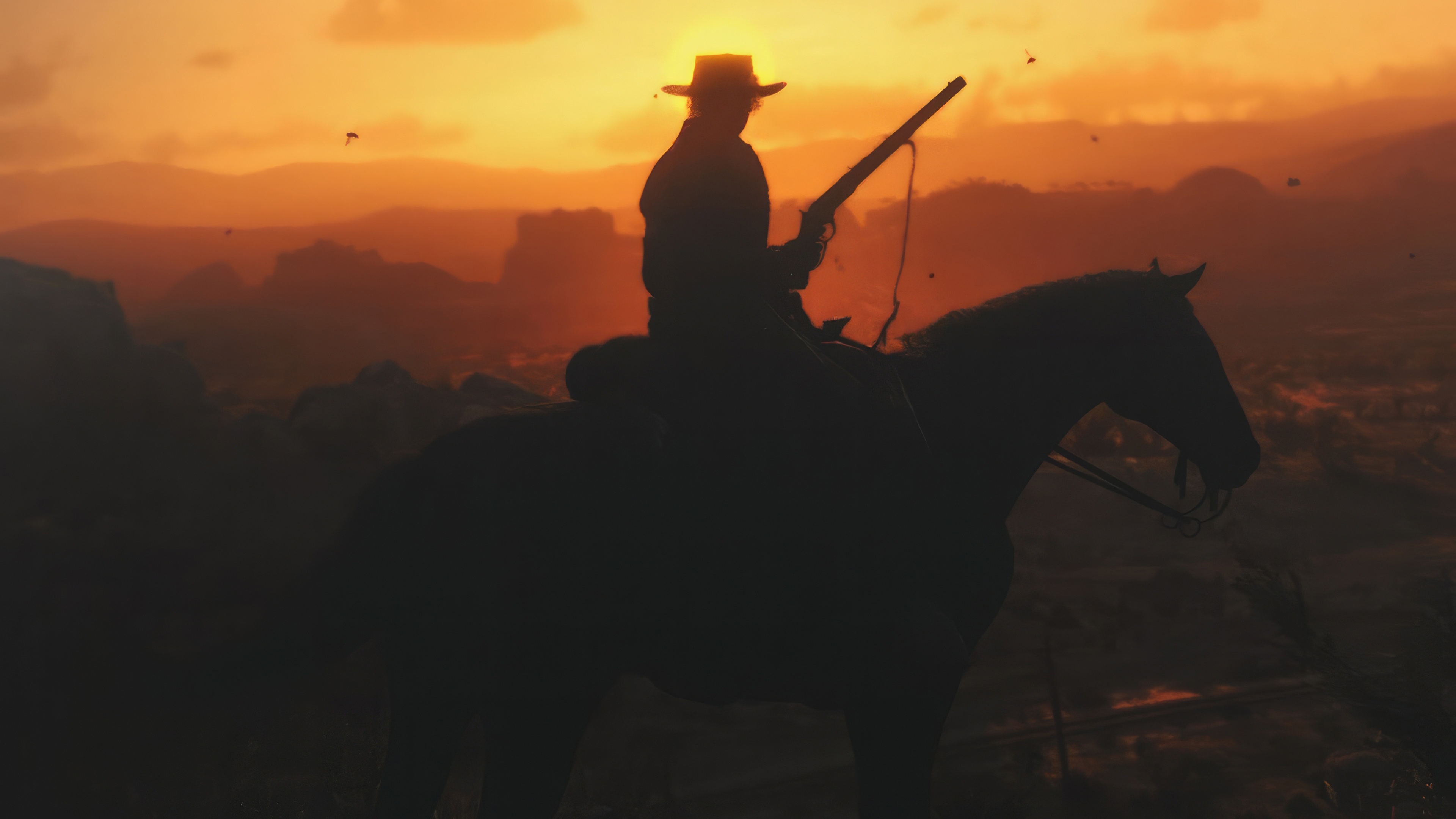 Red Dead Redemption 2 Silhouette at Sunset HD Wallpaper