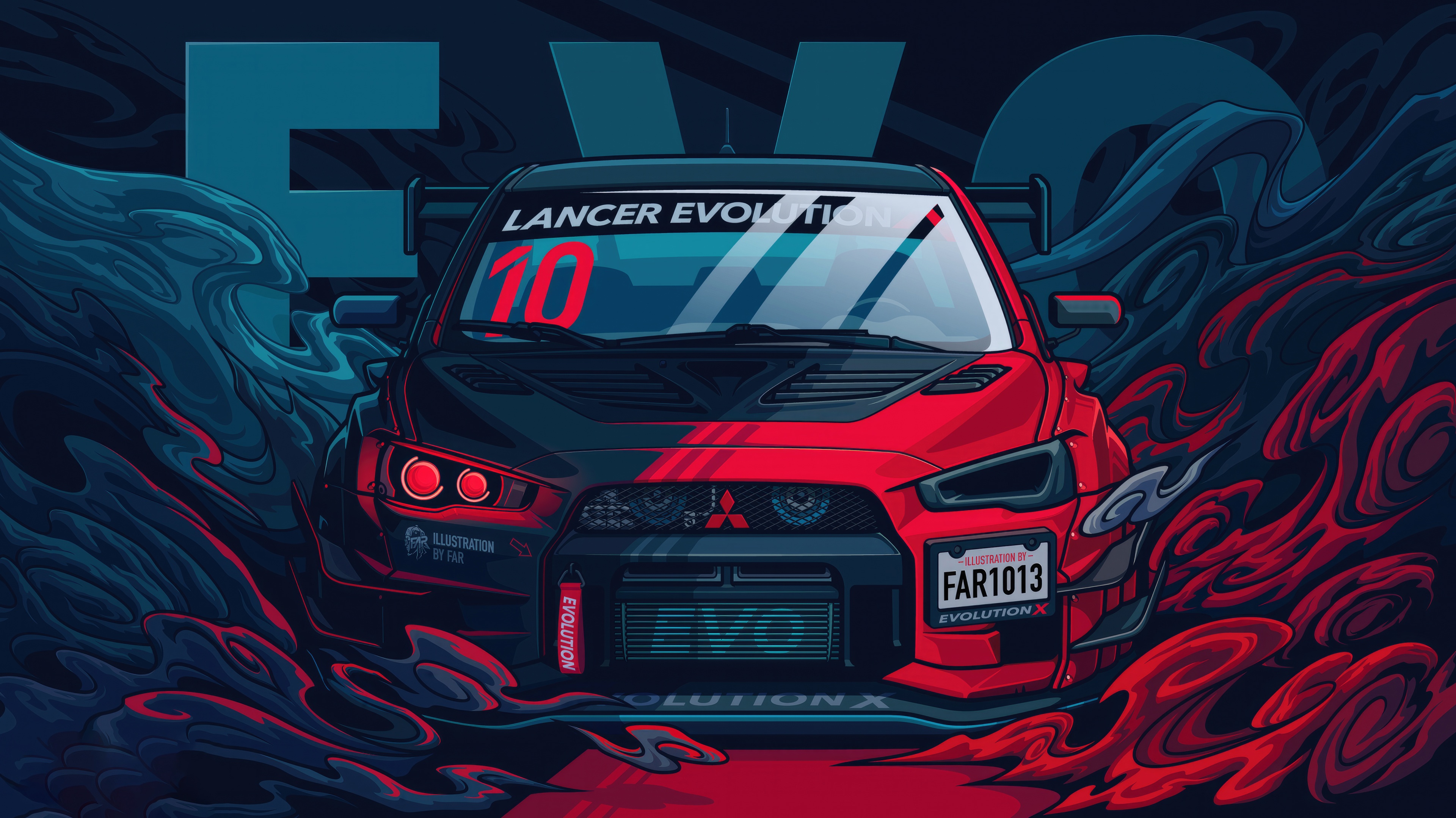 Mitsubishi Lancer Evolution X with "EVO" text HD Wallpaper