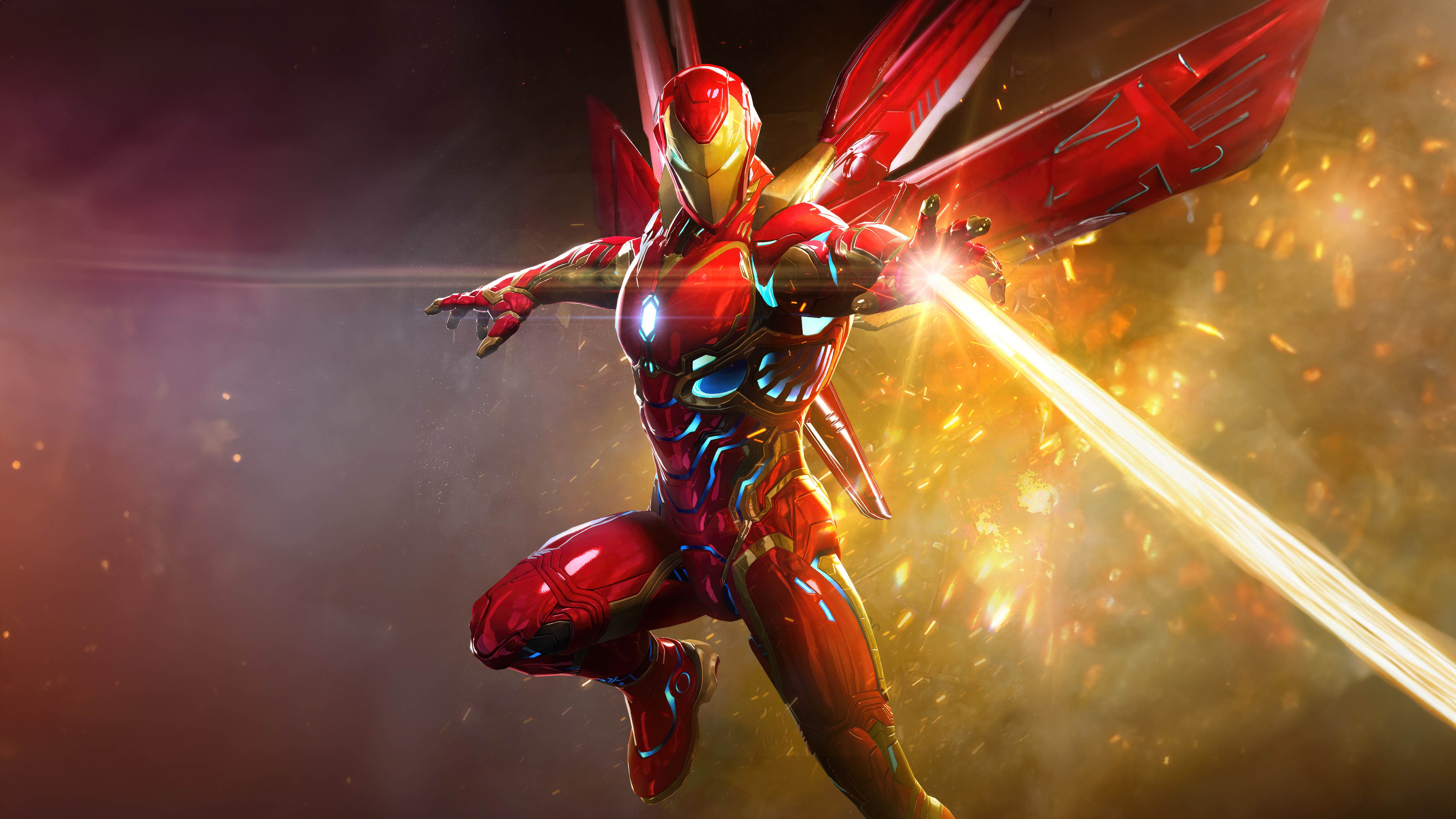 Iron Man firing repulsor ray with red wings HD Wallpaper