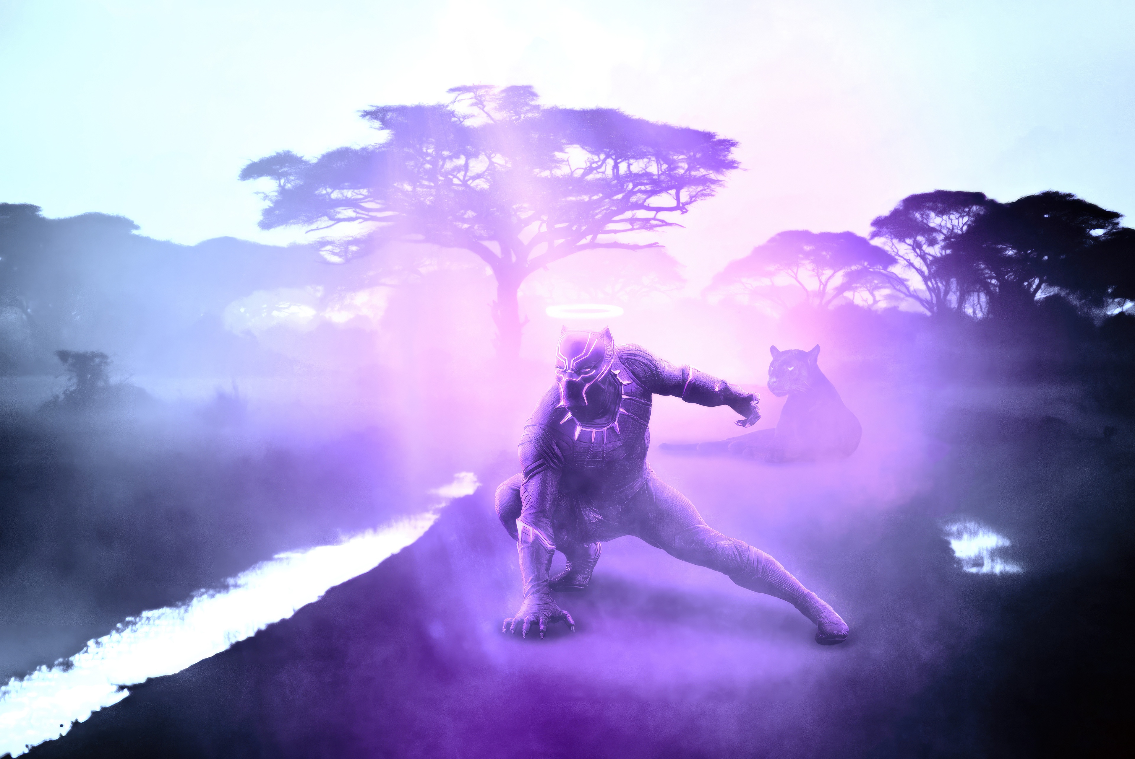 Black Panther in a Misty Savannah HD Wallpaper
