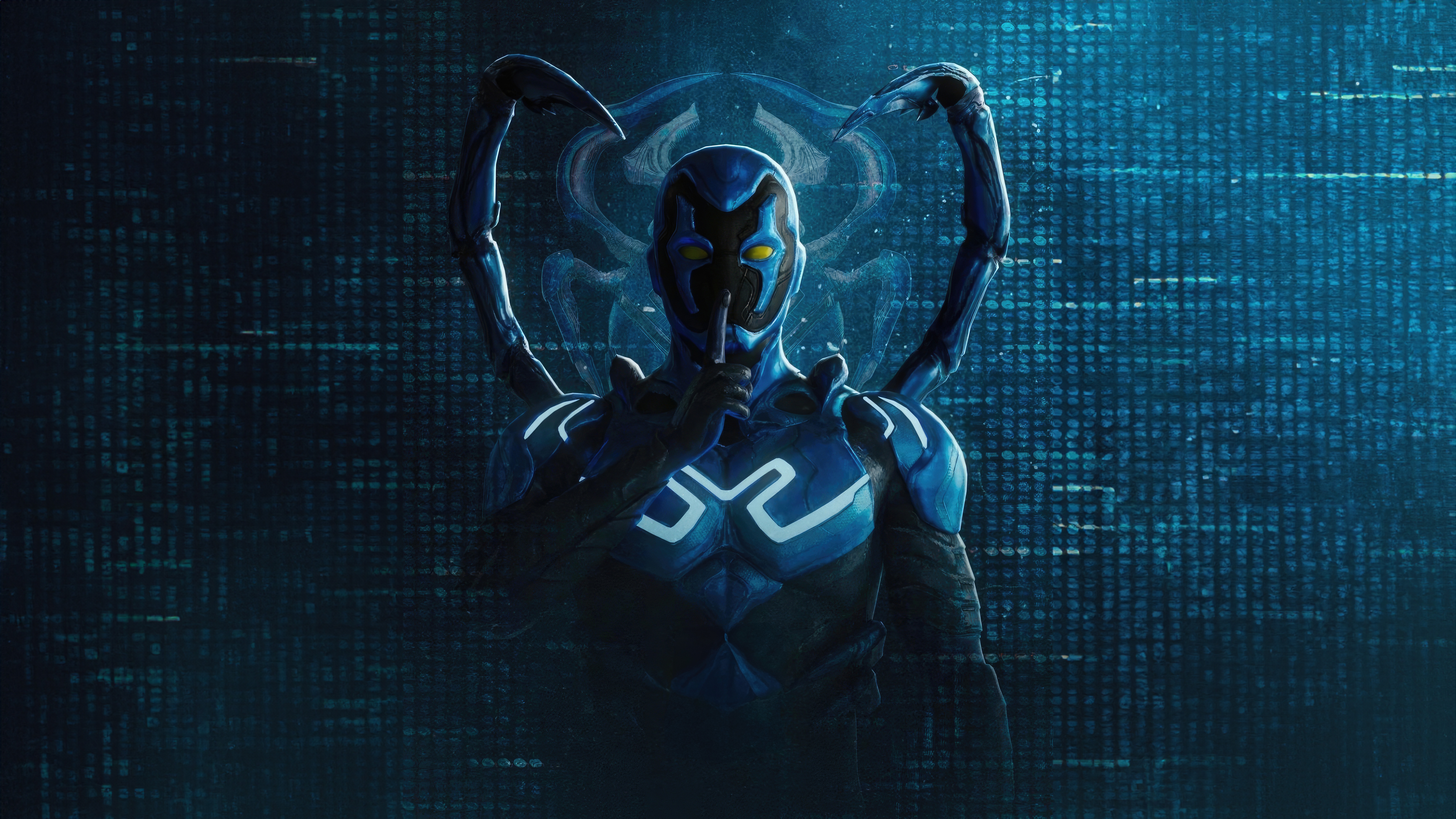 Blue Beetle with fingers to lips HD Wallpaper