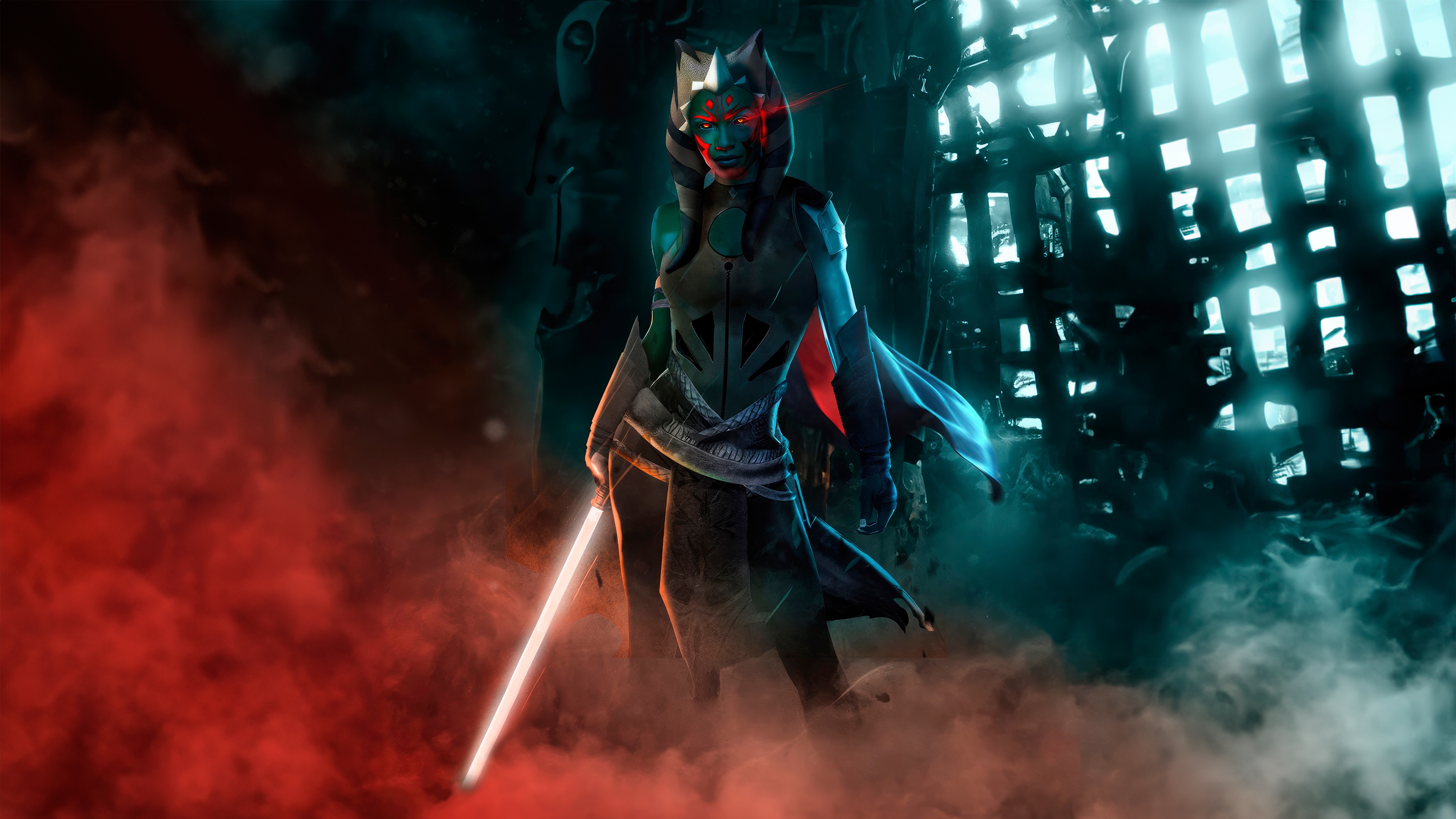 Dark Ahsoka Tano with Red Lightsaber HD Wallpaper