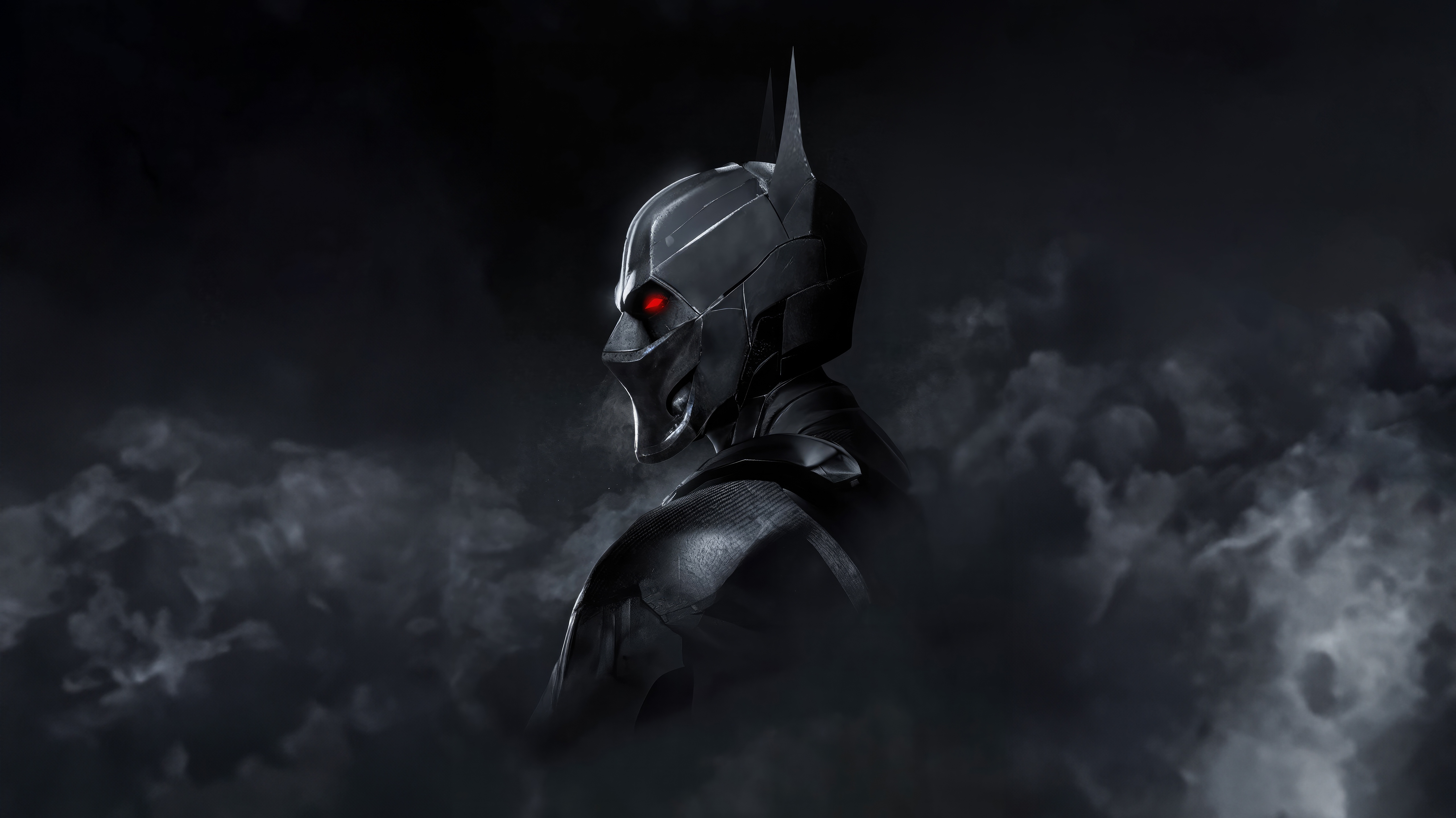 Batman in dark clouds with red eyes HD Wallpaper