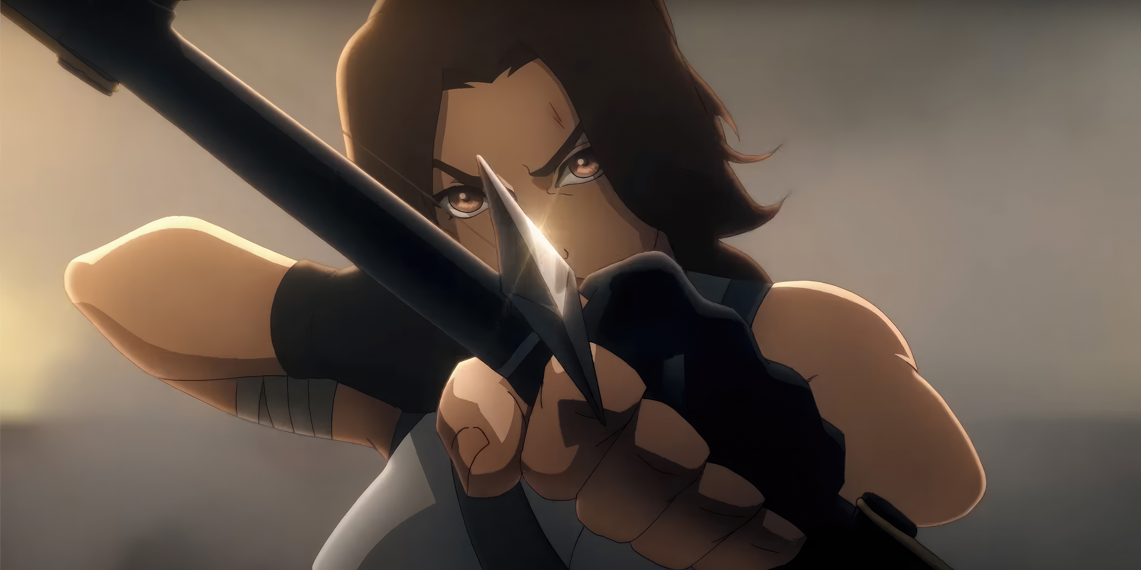 Lara Croft from Tomb Raider aiming a bow HD Wallpaper