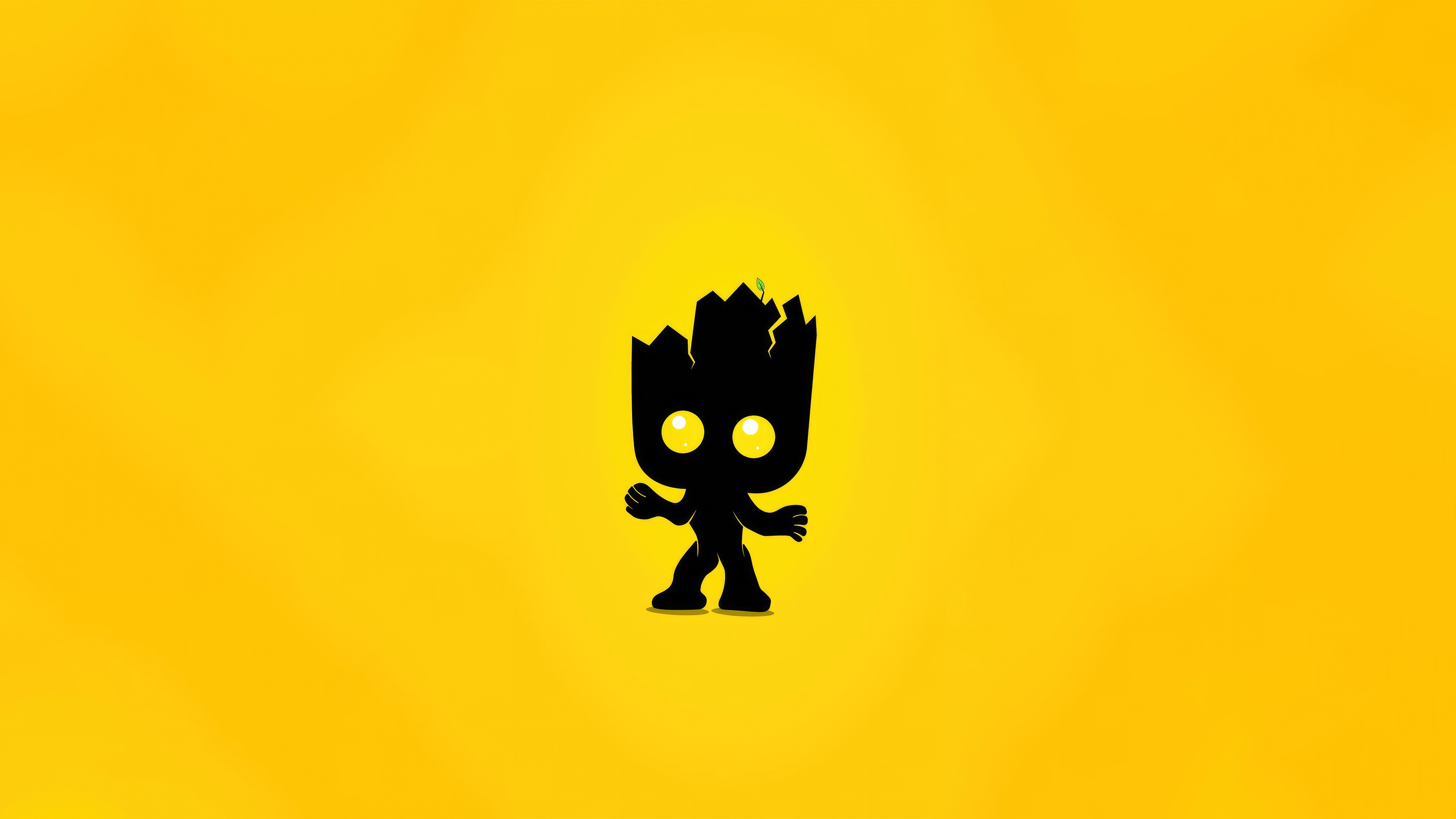 Baby Groot silhouette on yellow background HD Wallpaper