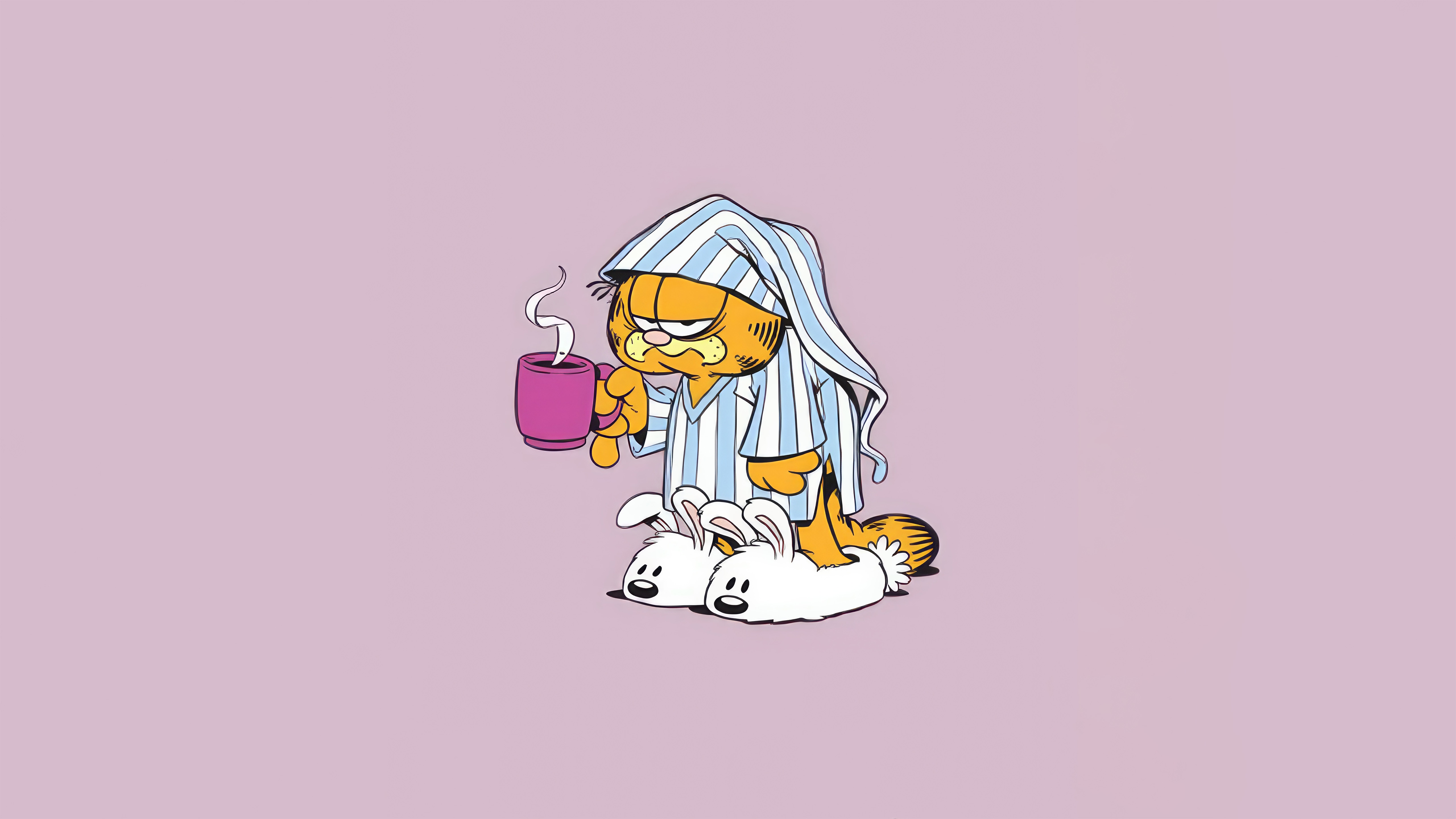 Garfield in Pajamas Holding a Coffee Cup HD Wallpaper