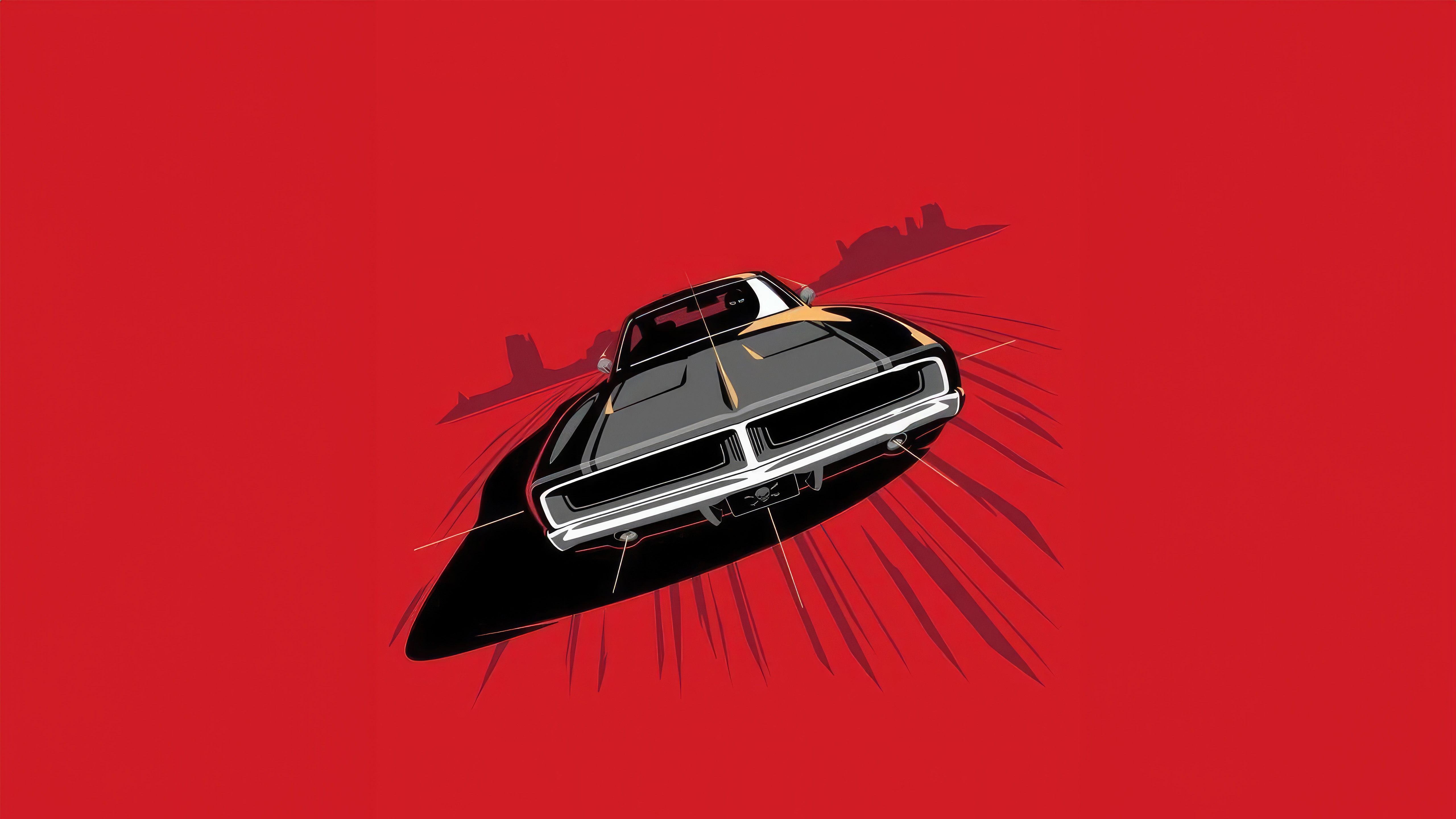 Black Classic Car Driving on Red Background HD Wallpaper