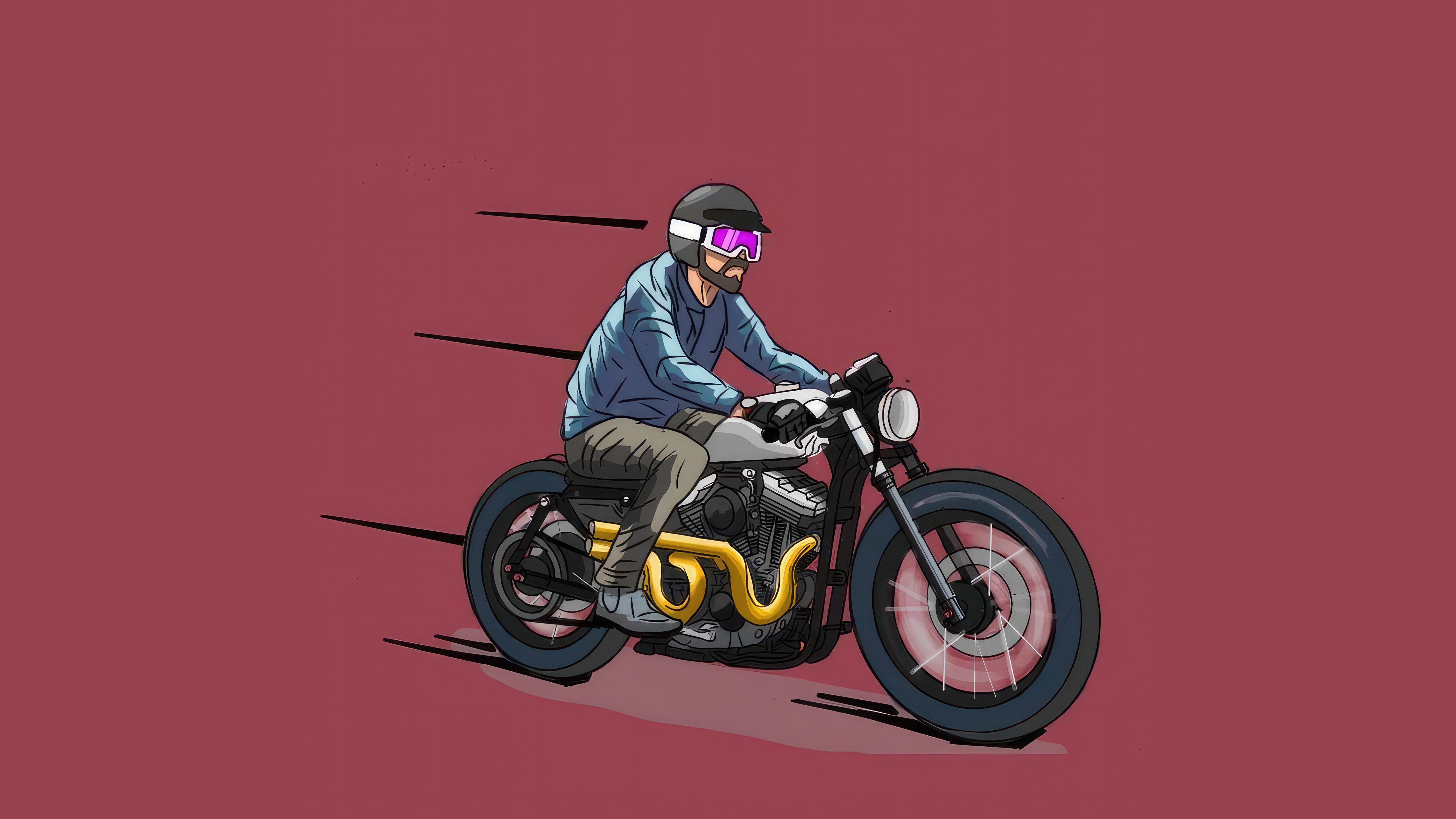 Man riding a cafe racer motorcycle HD Wallpaper