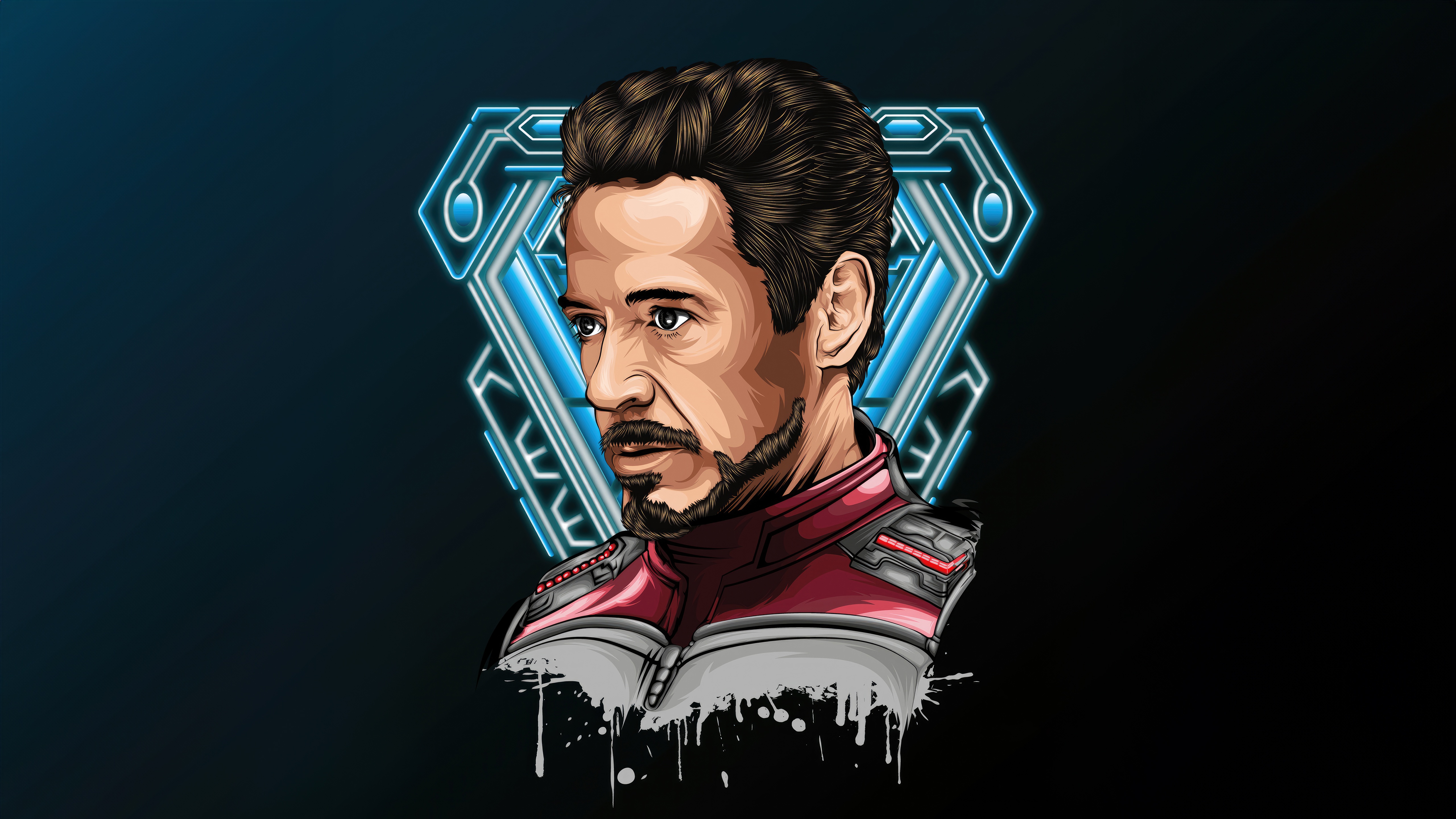 Tony Stark in his suit with a futuristic emblem HD Wallpaper