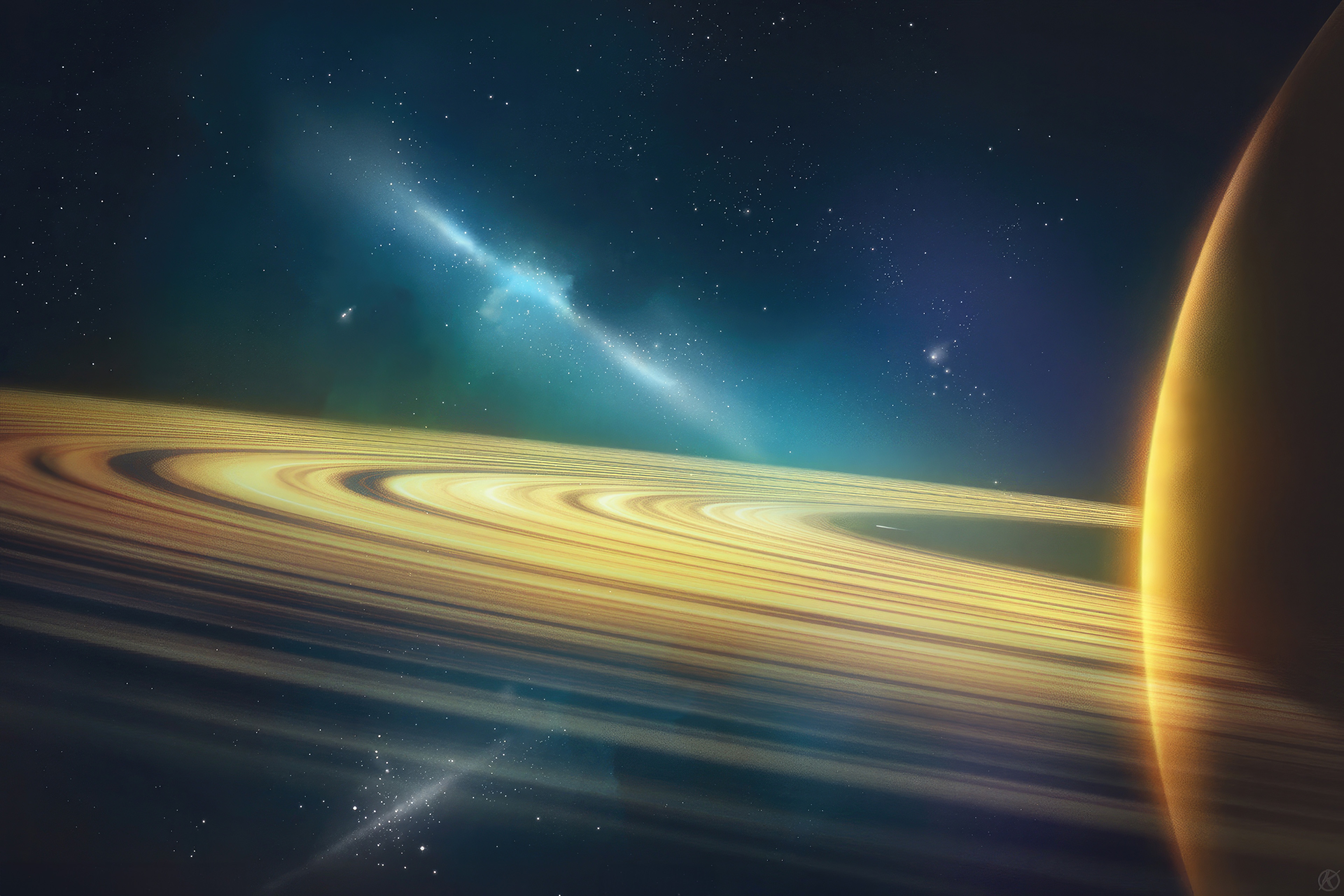 Planet with rings in outer space HD Wallpaper