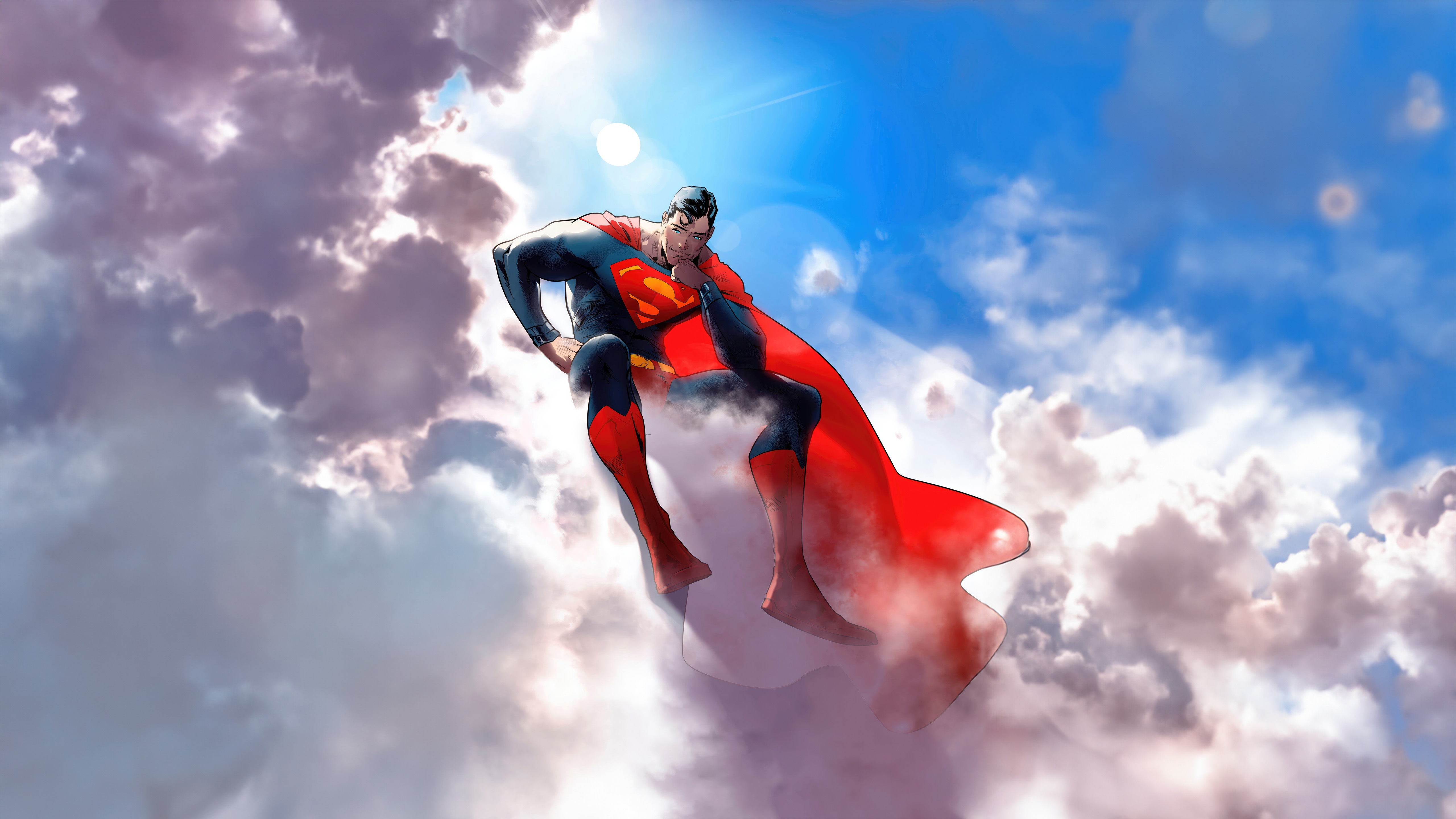 Superman flying through clouds HD Wallpaper