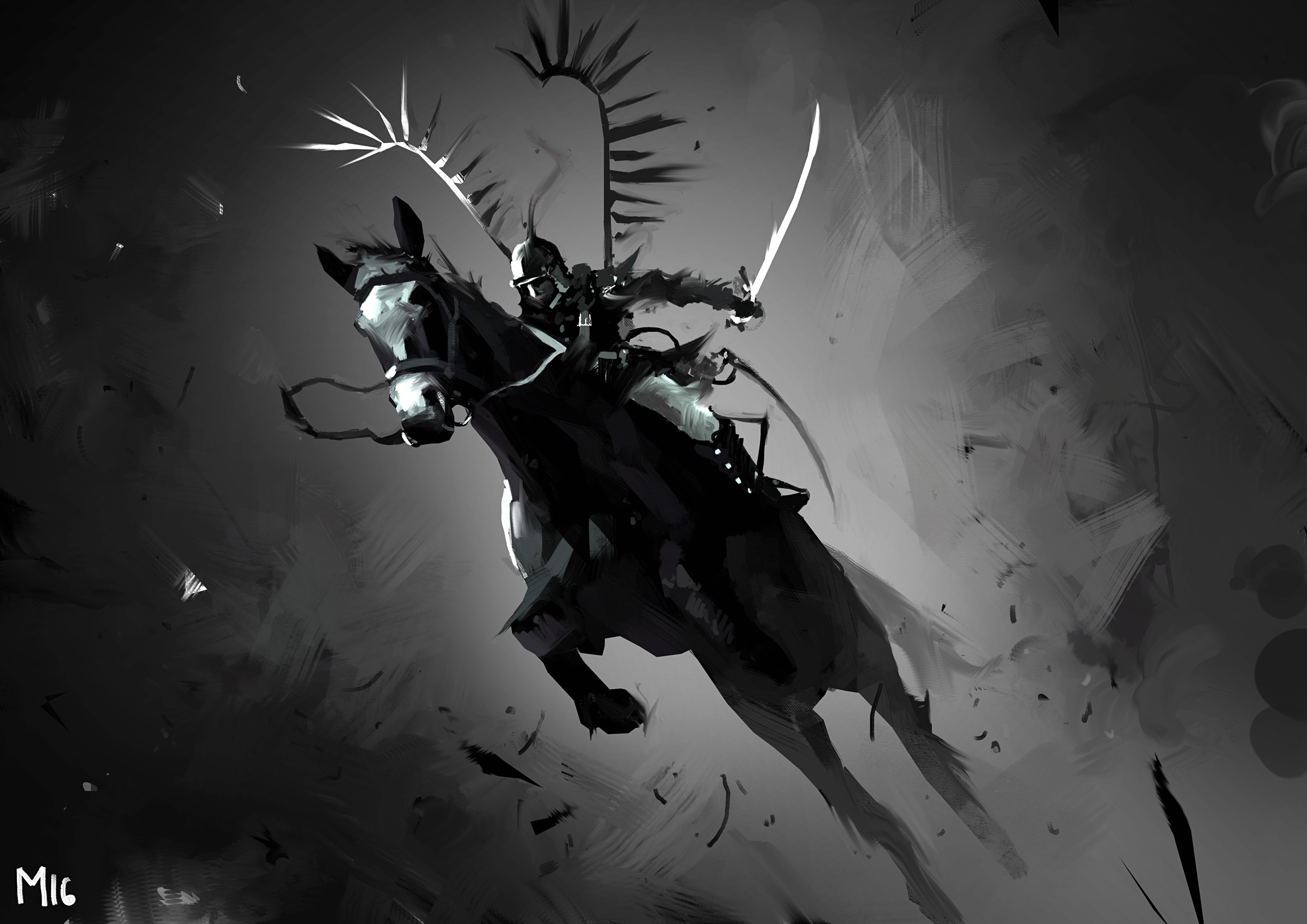 Samurai on horseback with sword HD Wallpaper