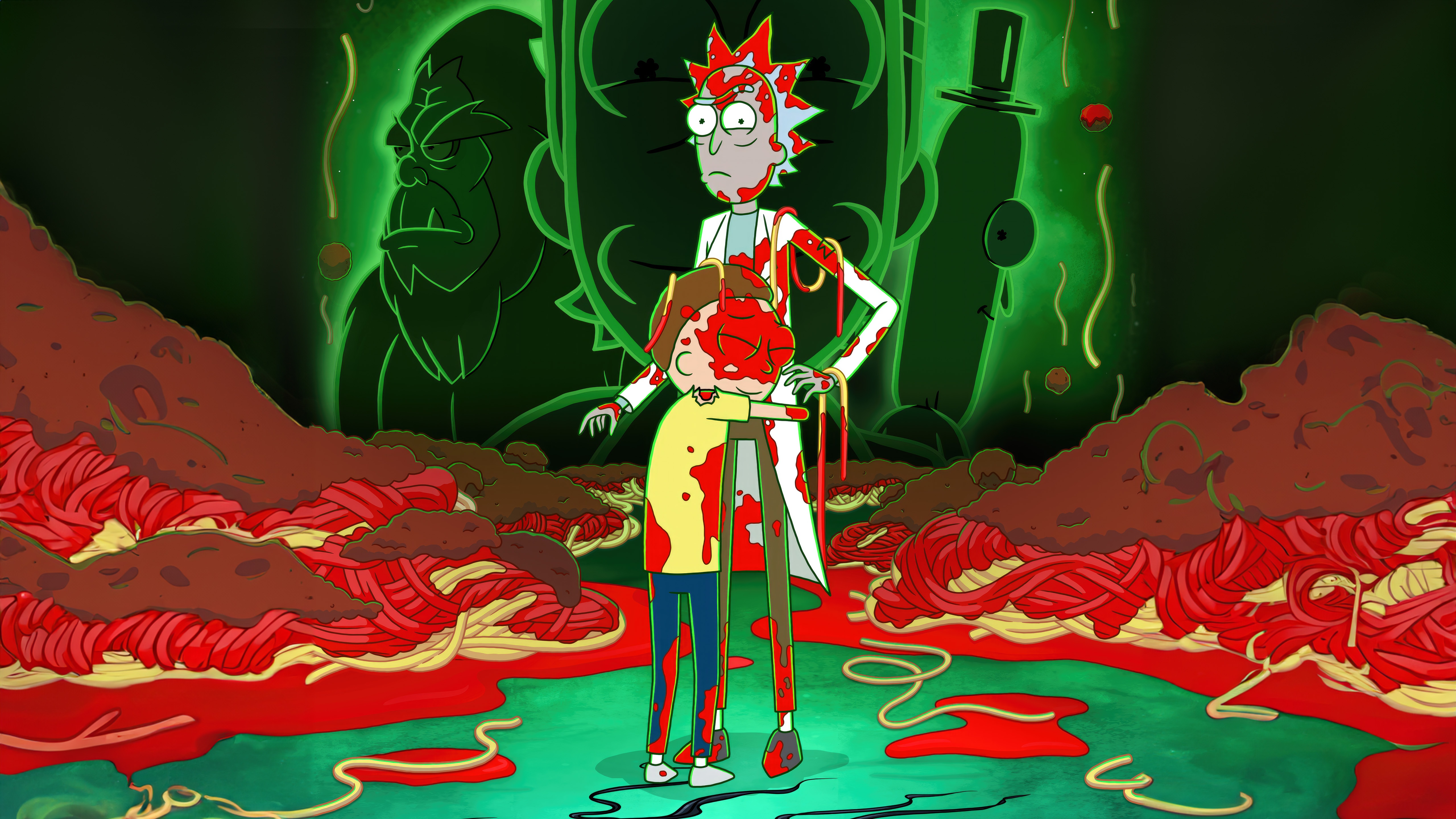 Rick and Morty covered in blood HD Wallpaper