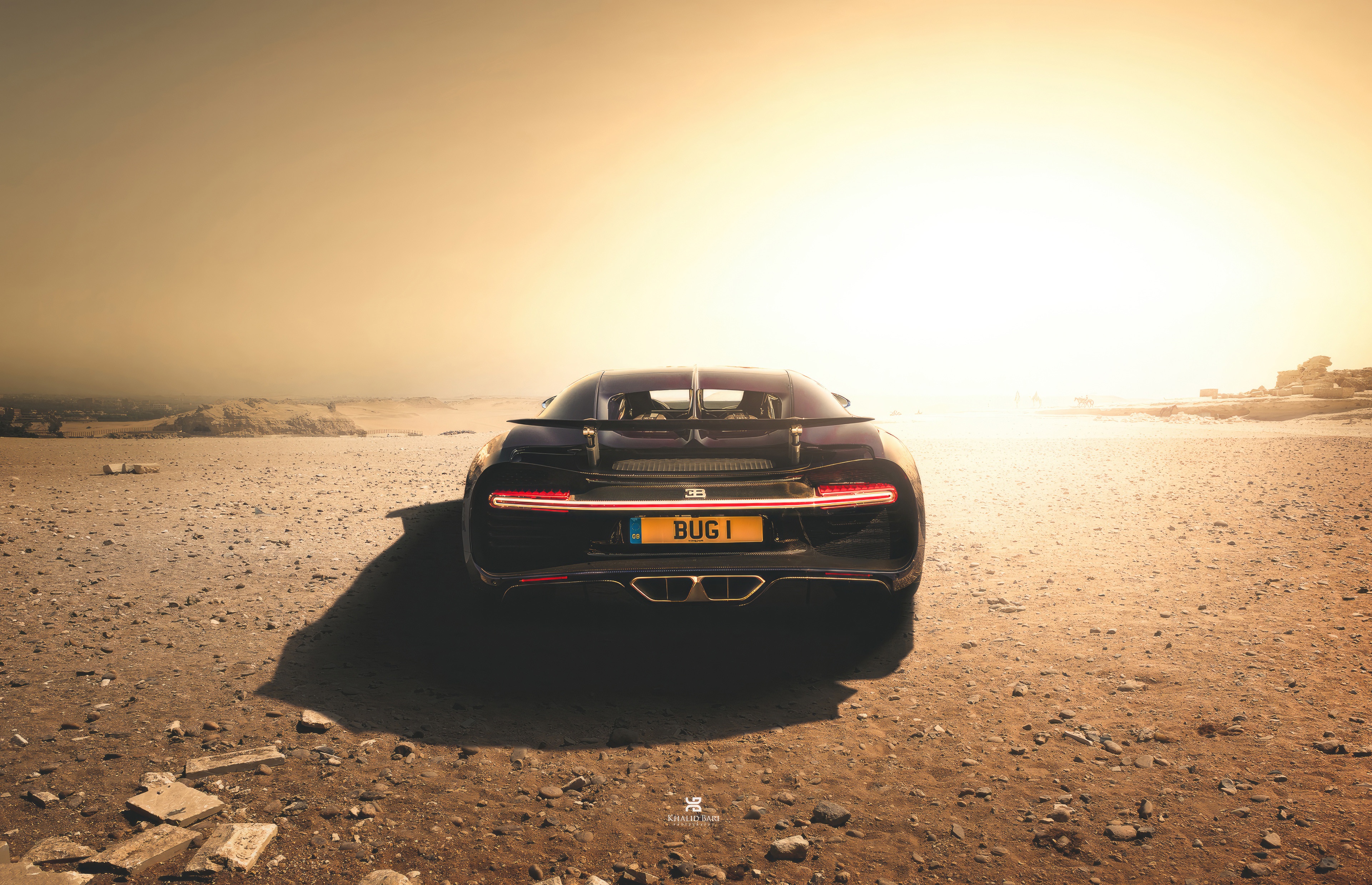 Bugatti Chiron in a desert landscape HD Wallpaper