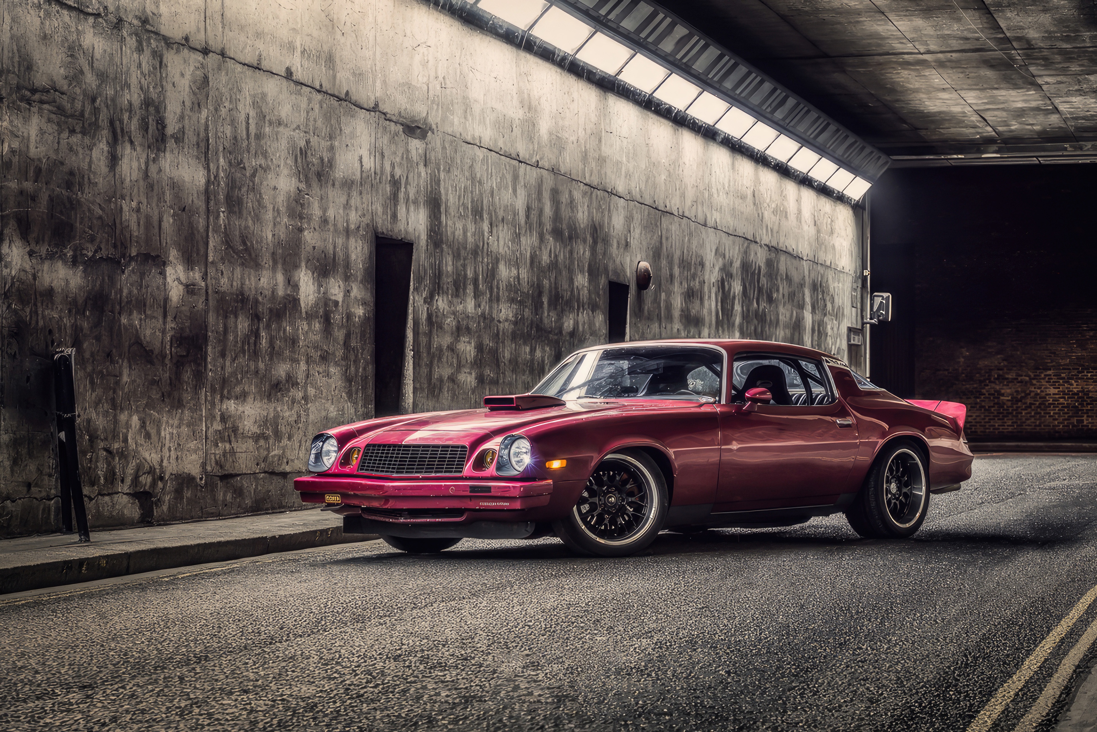 Red Chevy Camaro in a Tunnel HD Wallpaper
