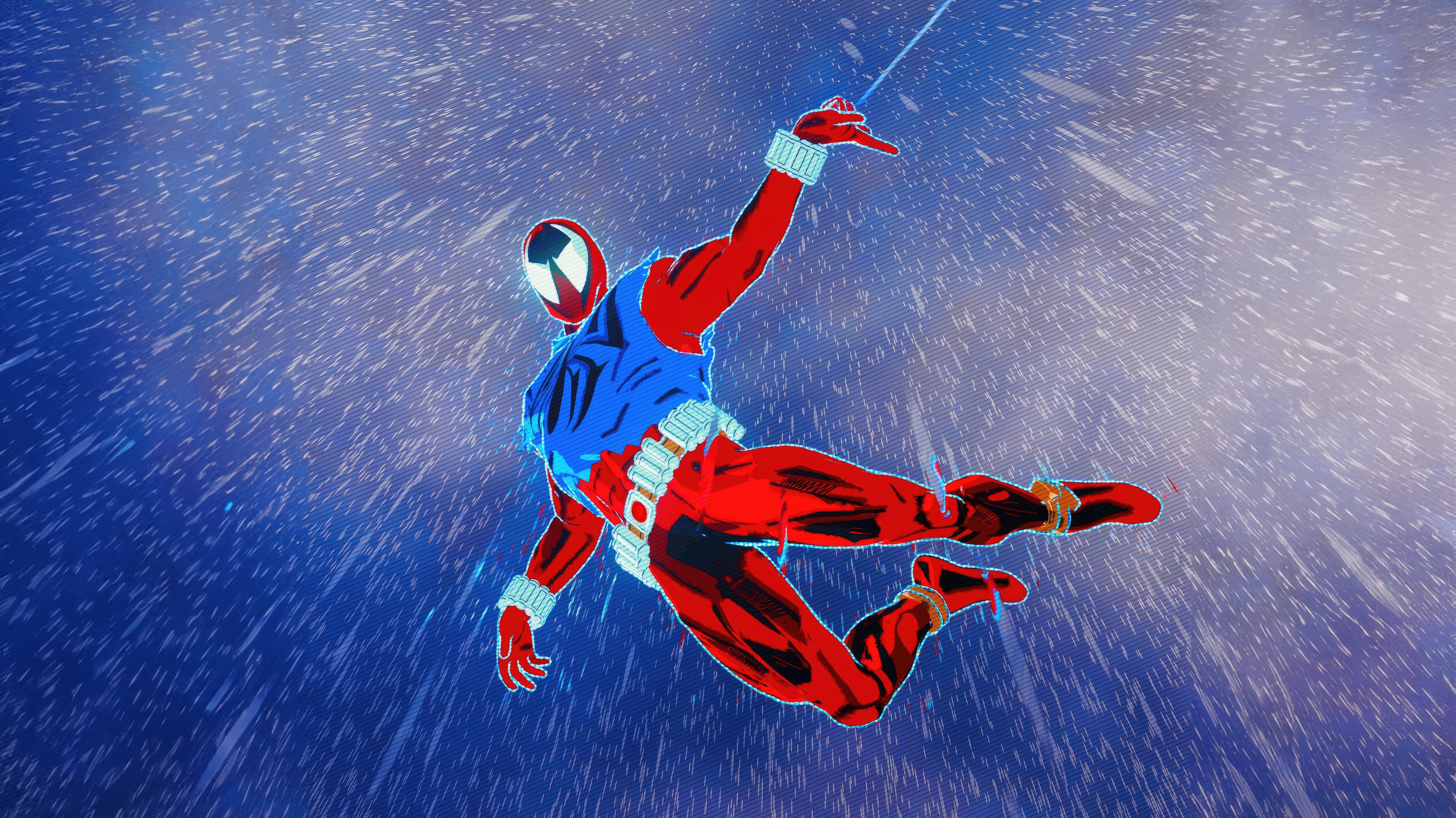 Scarlet Spider swinging through a starry background HD Wallpaper