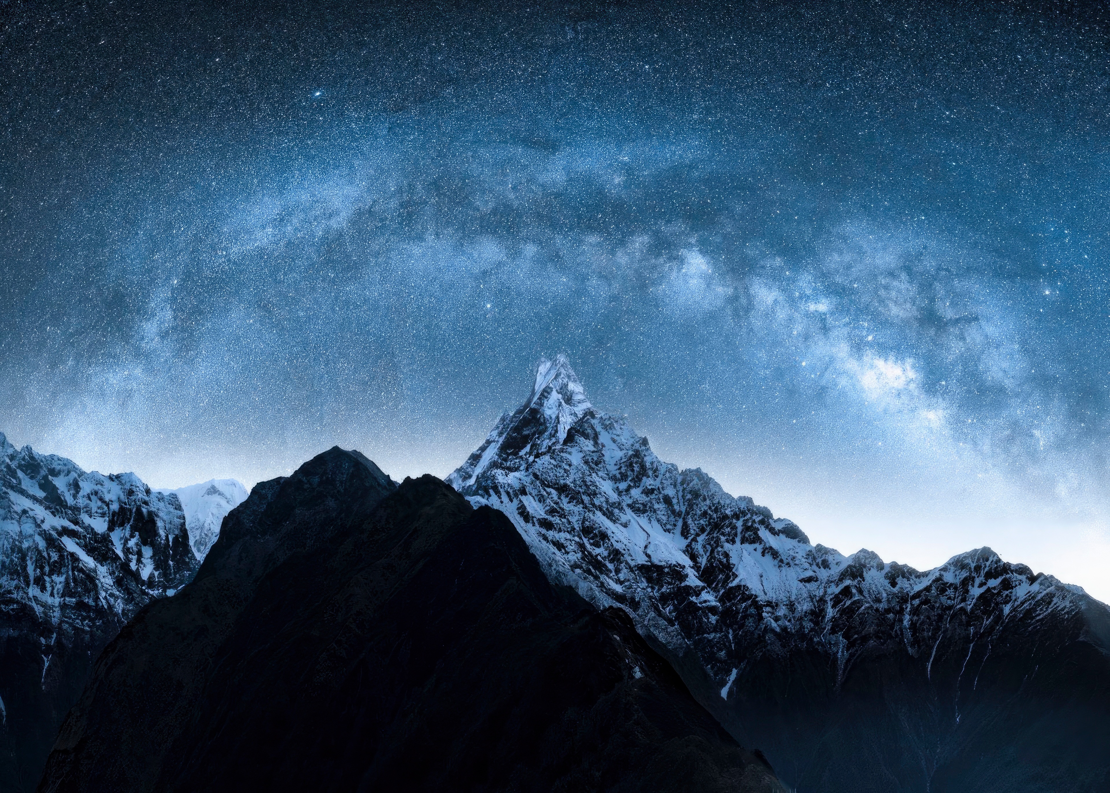 Starry Night Over Snow-Capped Mountains HD Wallpaper