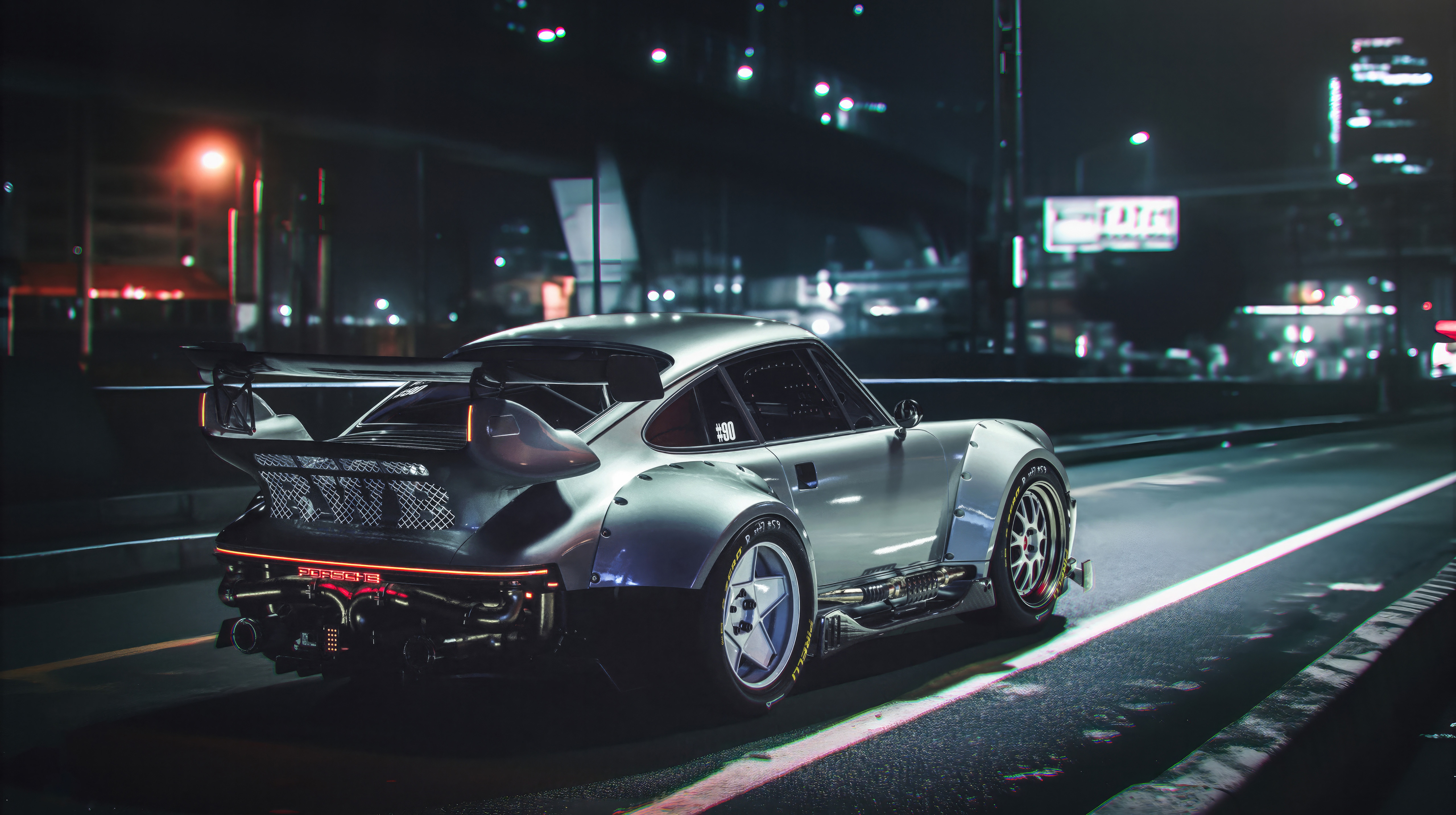 Cyberpunk Porsche on a Night City Street HD Wallpaper