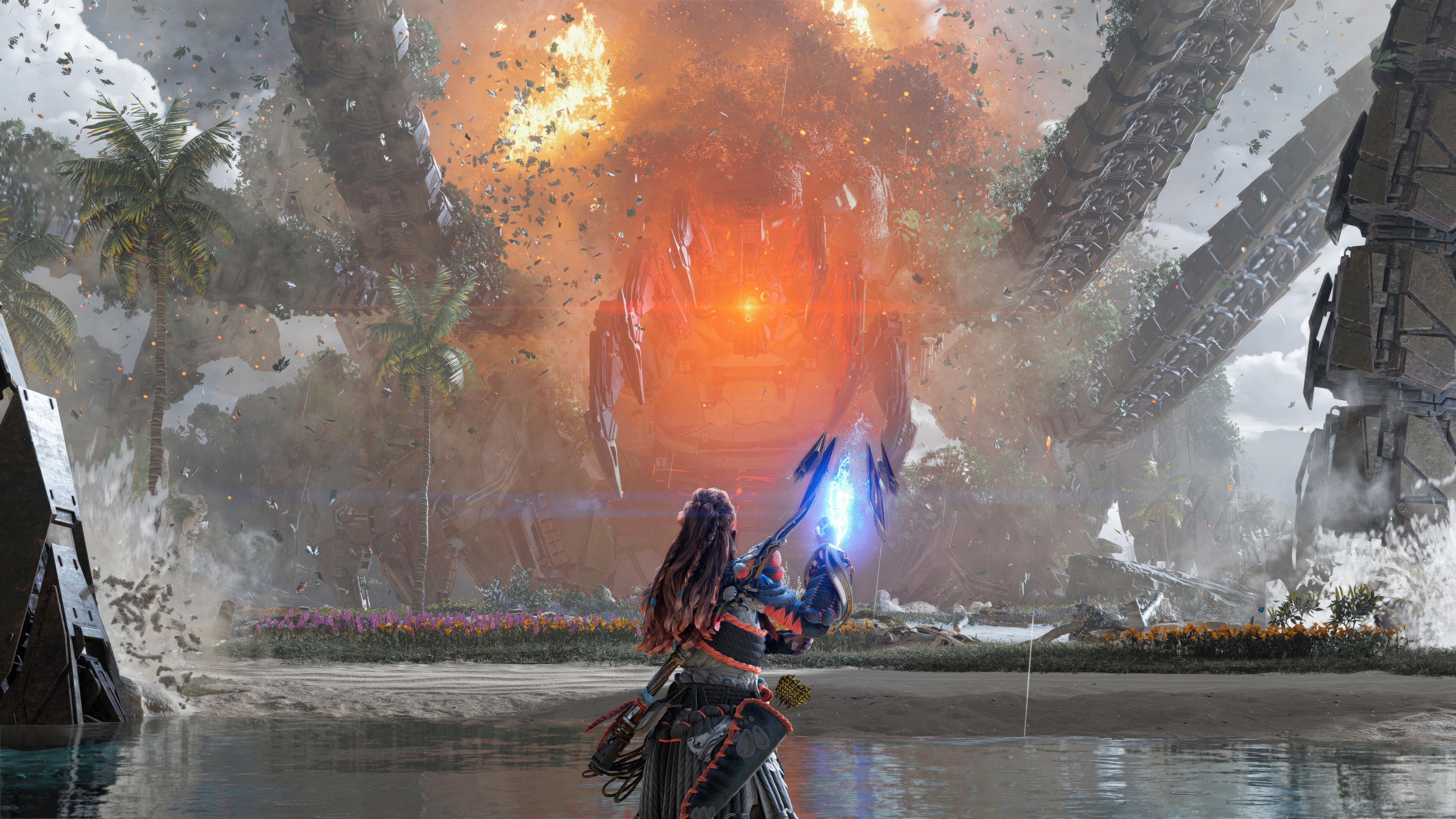 Aloy from Horizon Forbidden West in a tropical explosion HD Wallpaper