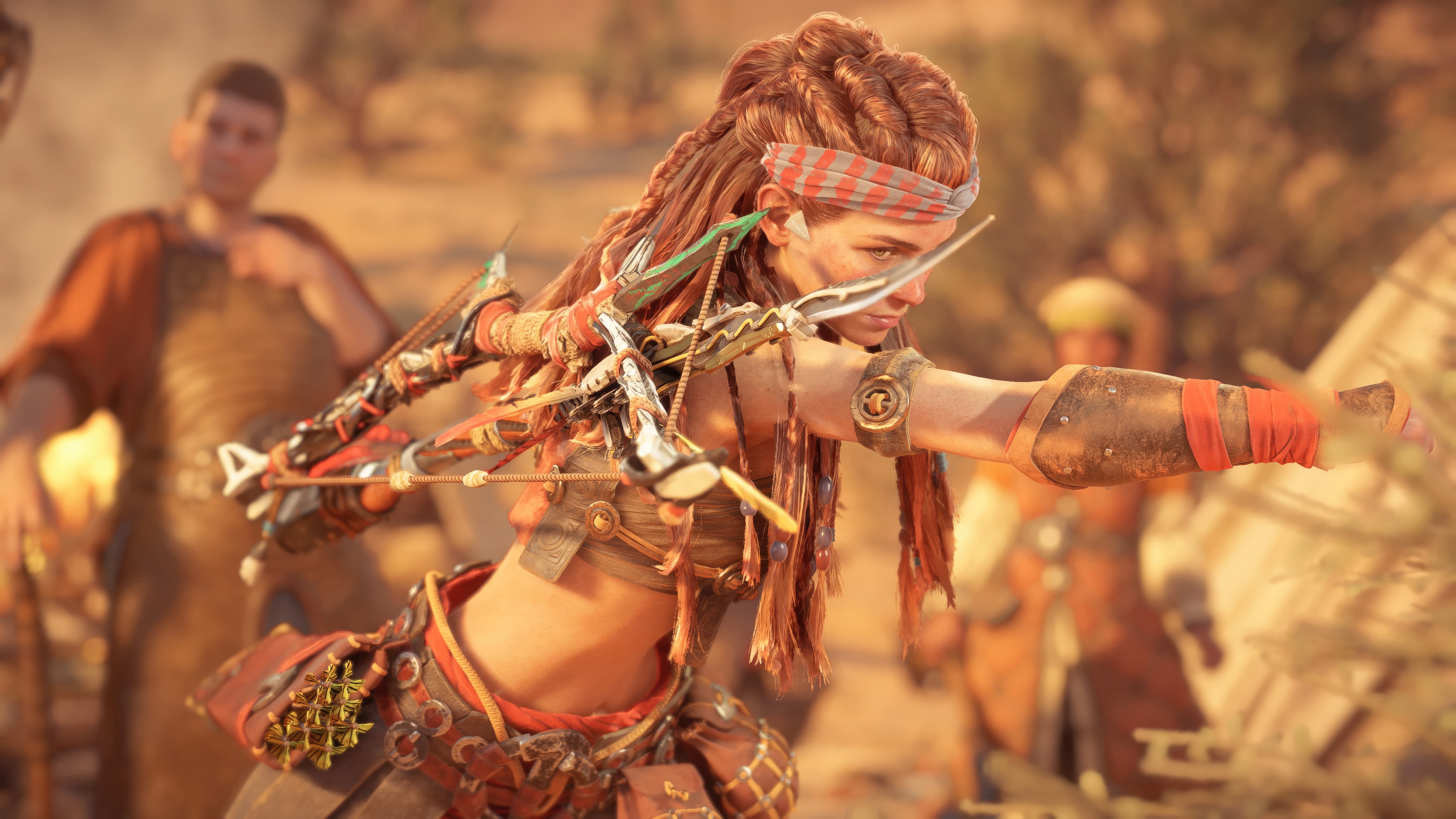 Aloy aiming a bow in Horizon Forbidden West HD Wallpaper