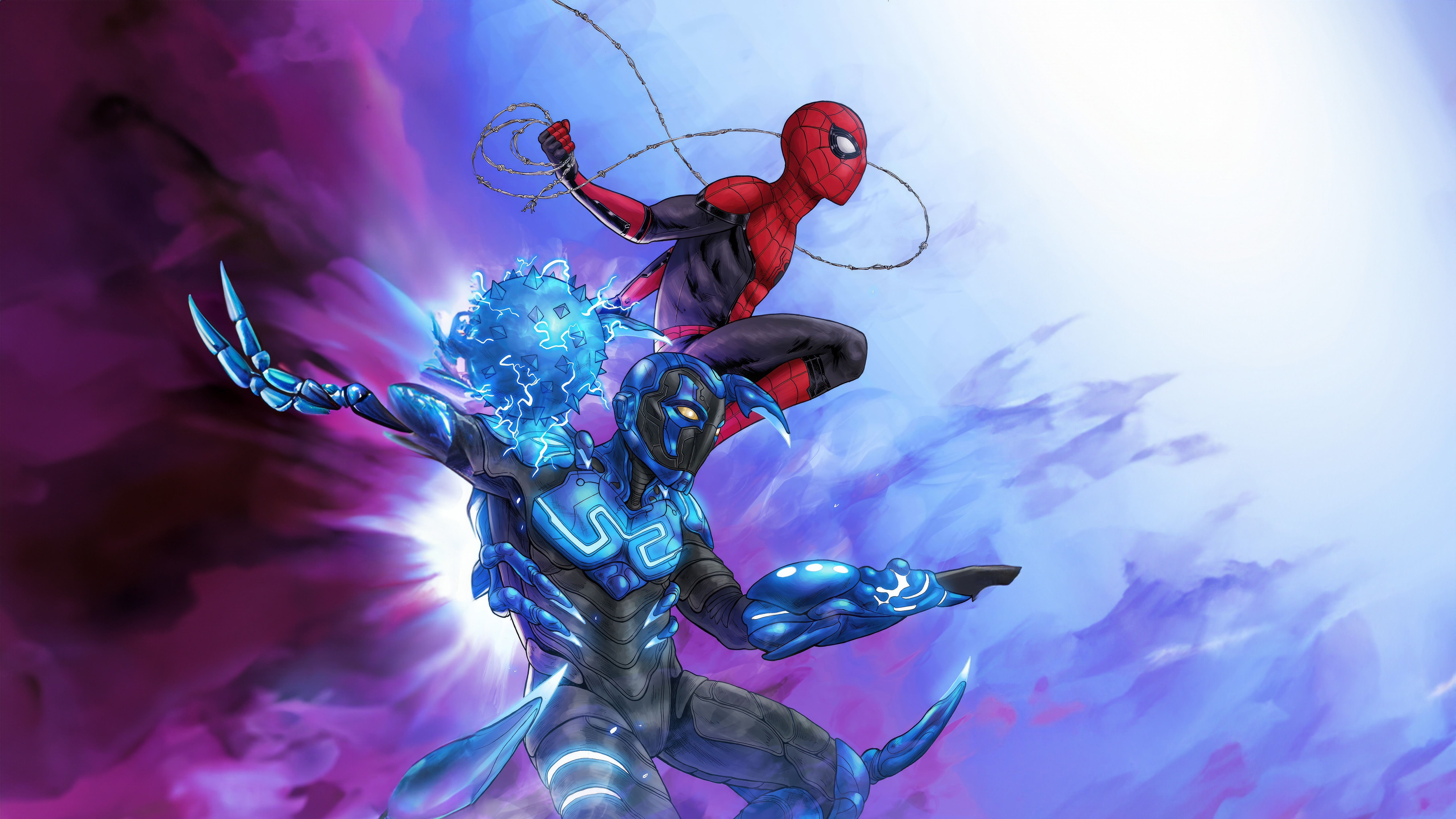 Spider-Man and Blue Beetle in Action HD Wallpaper