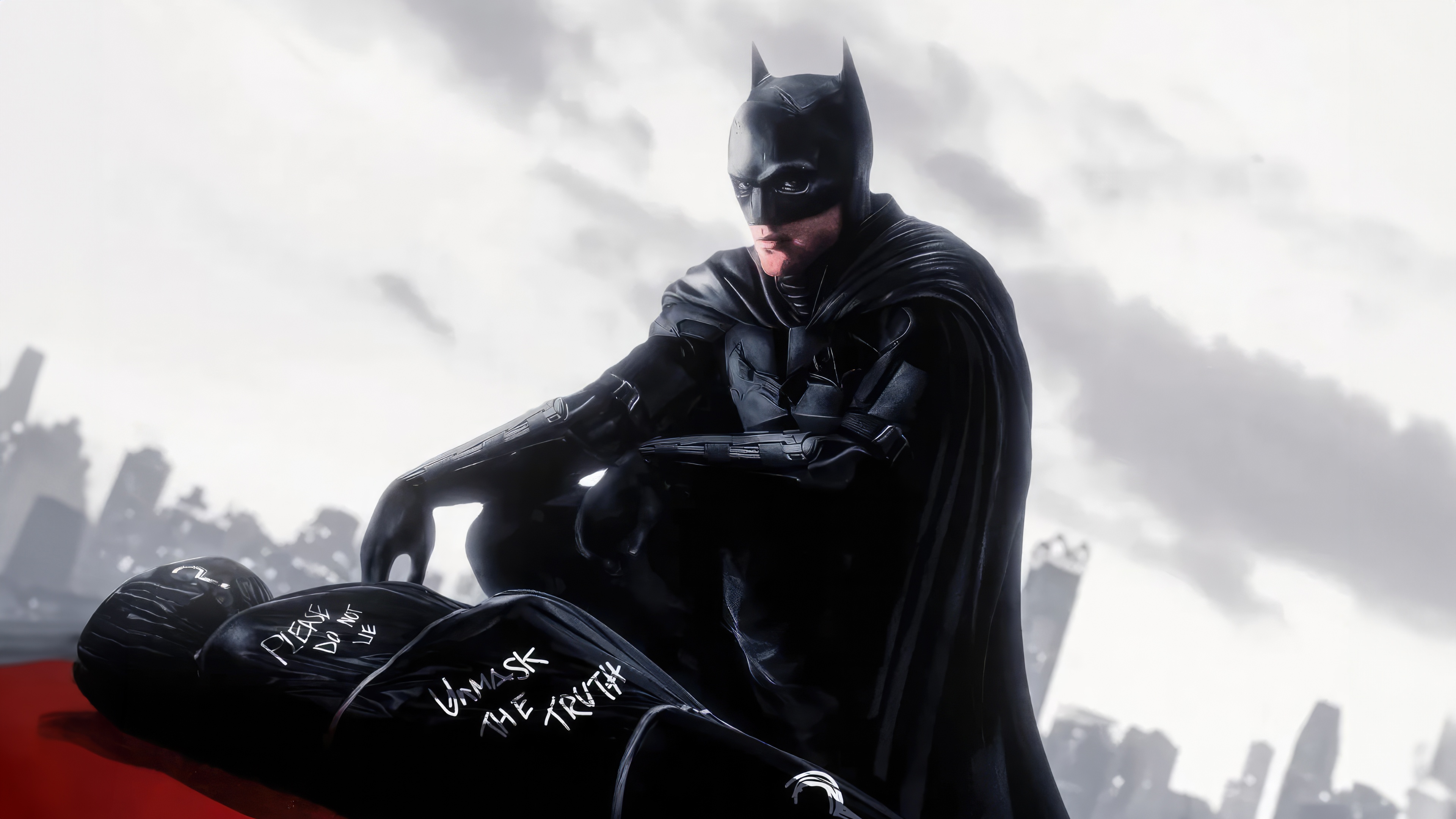 The Batman Kneels Over a Body HD Wallpaper