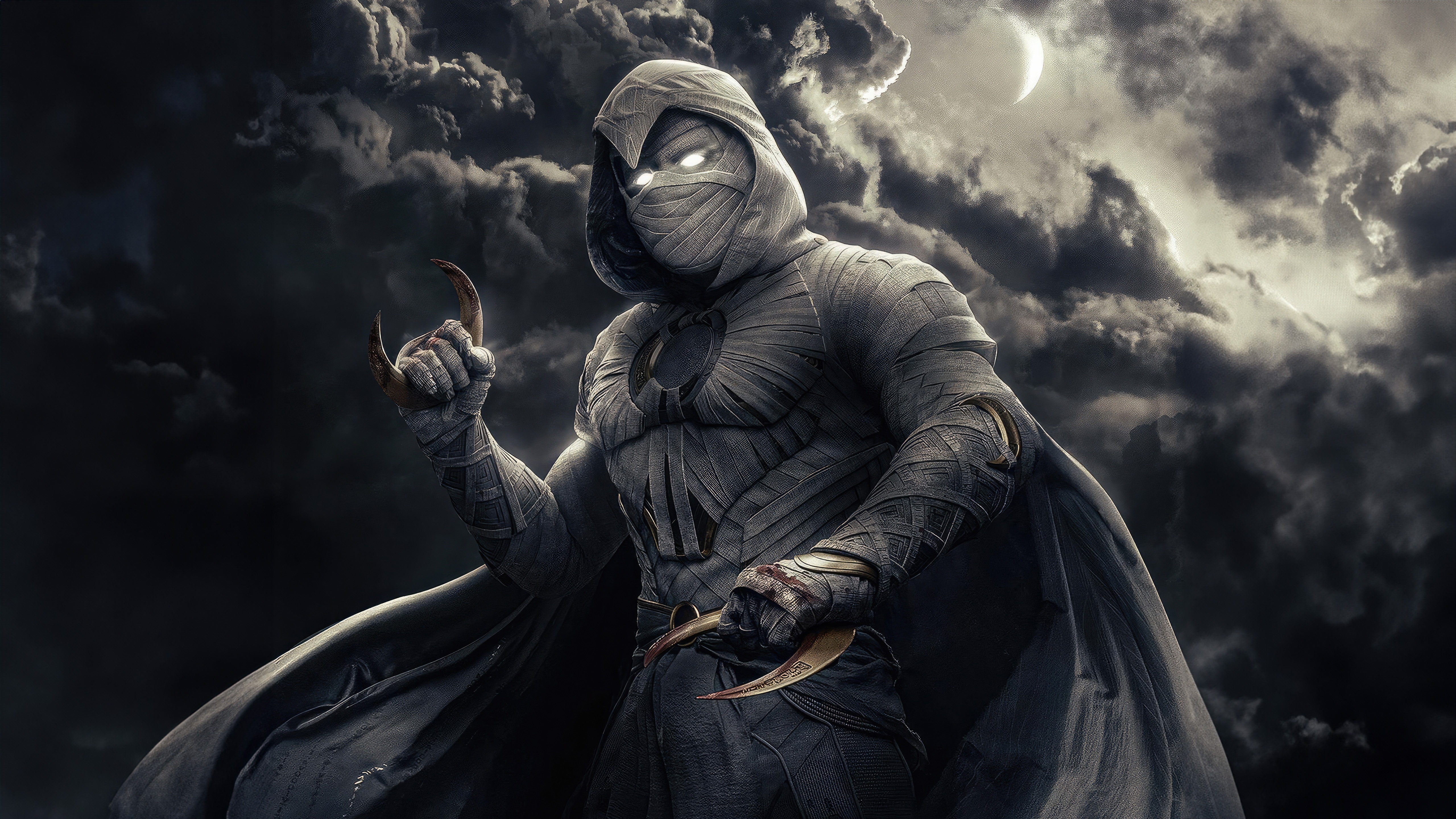 Moon Knight with Crescent Darts in Dark Sky HD Wallpaper