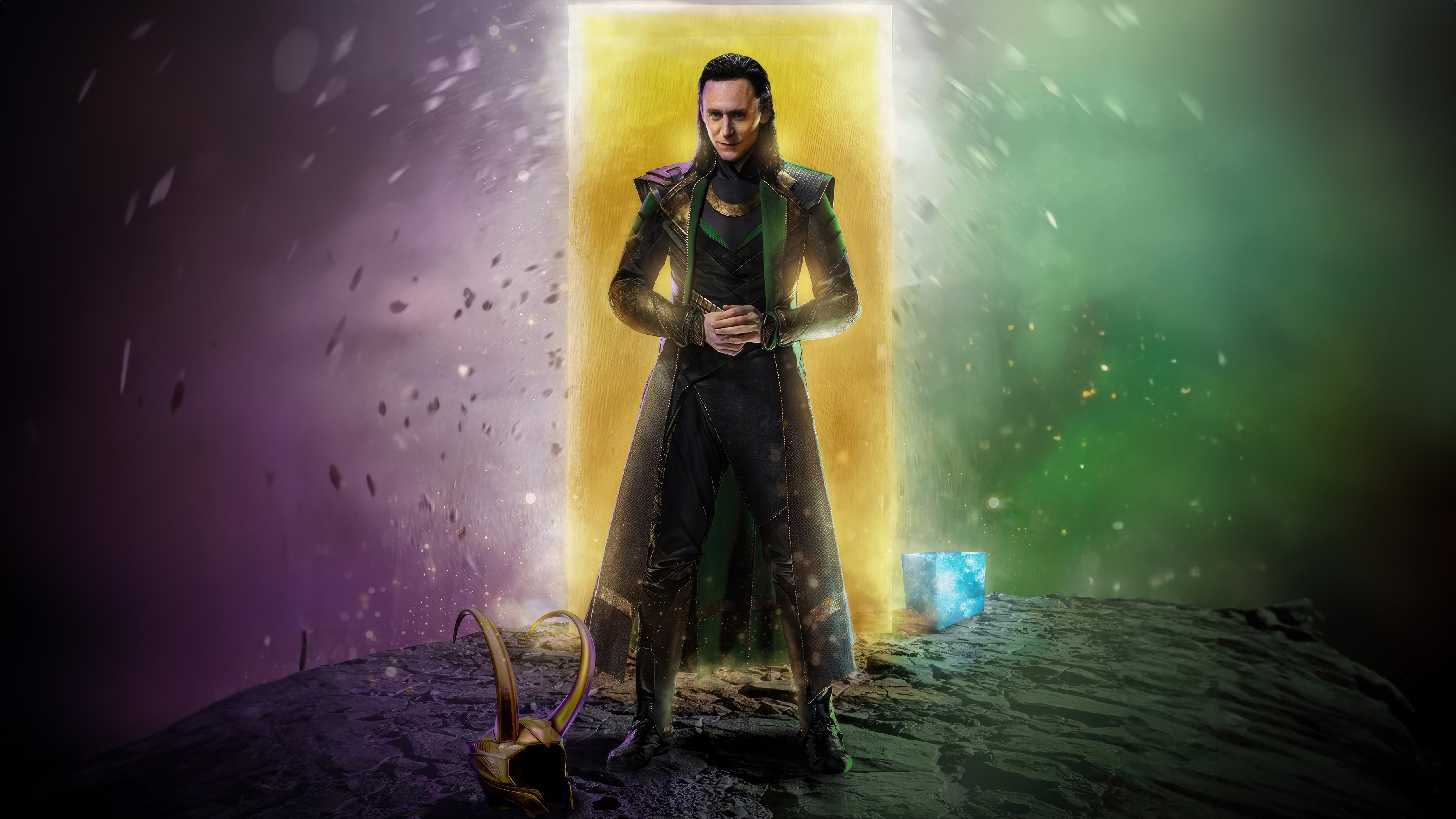 Loki stands before a glowing portal with the Tesseract HD Wallpaper
