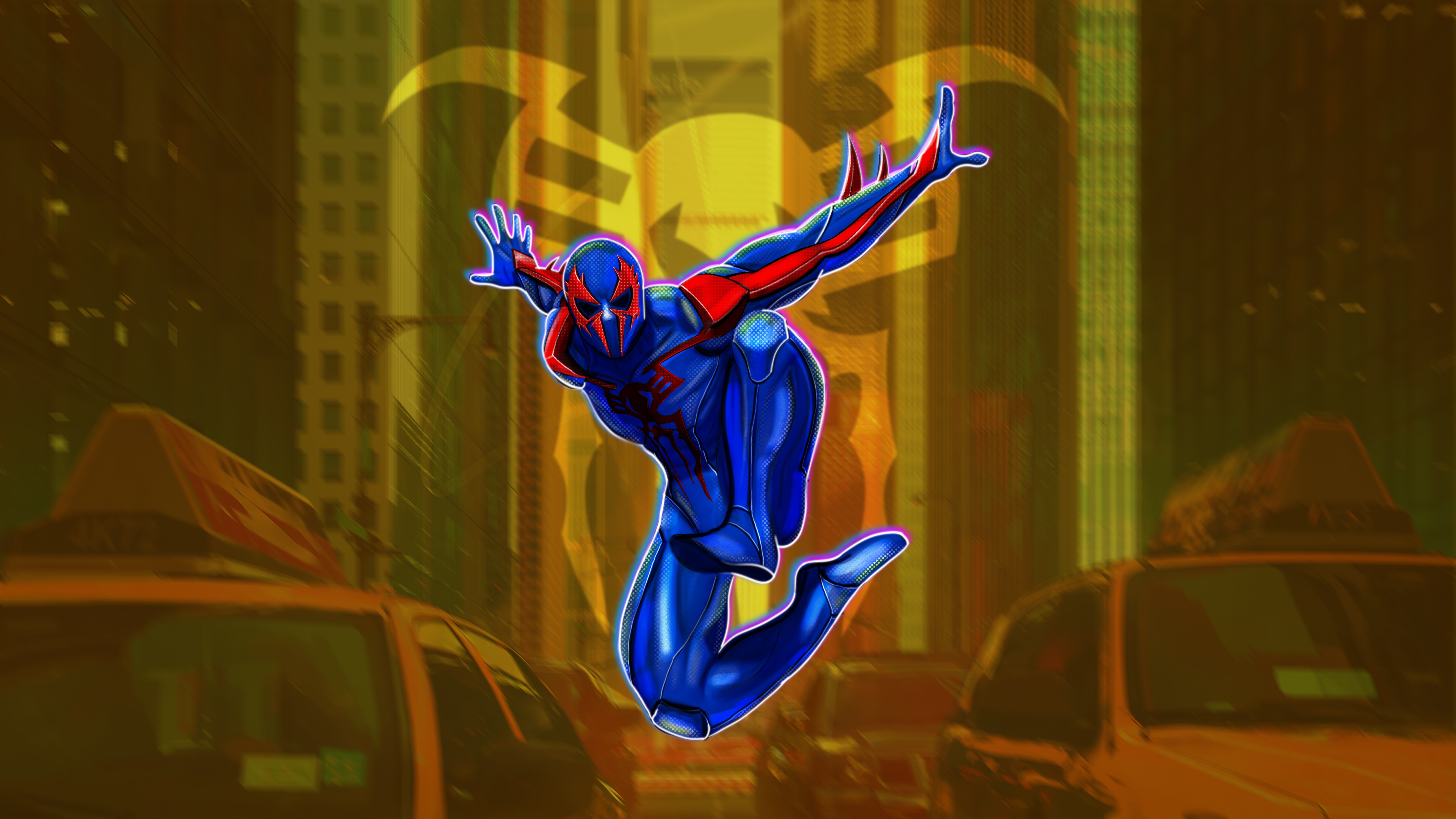 Spider-Man 2099 in a Cityscape HD Wallpaper