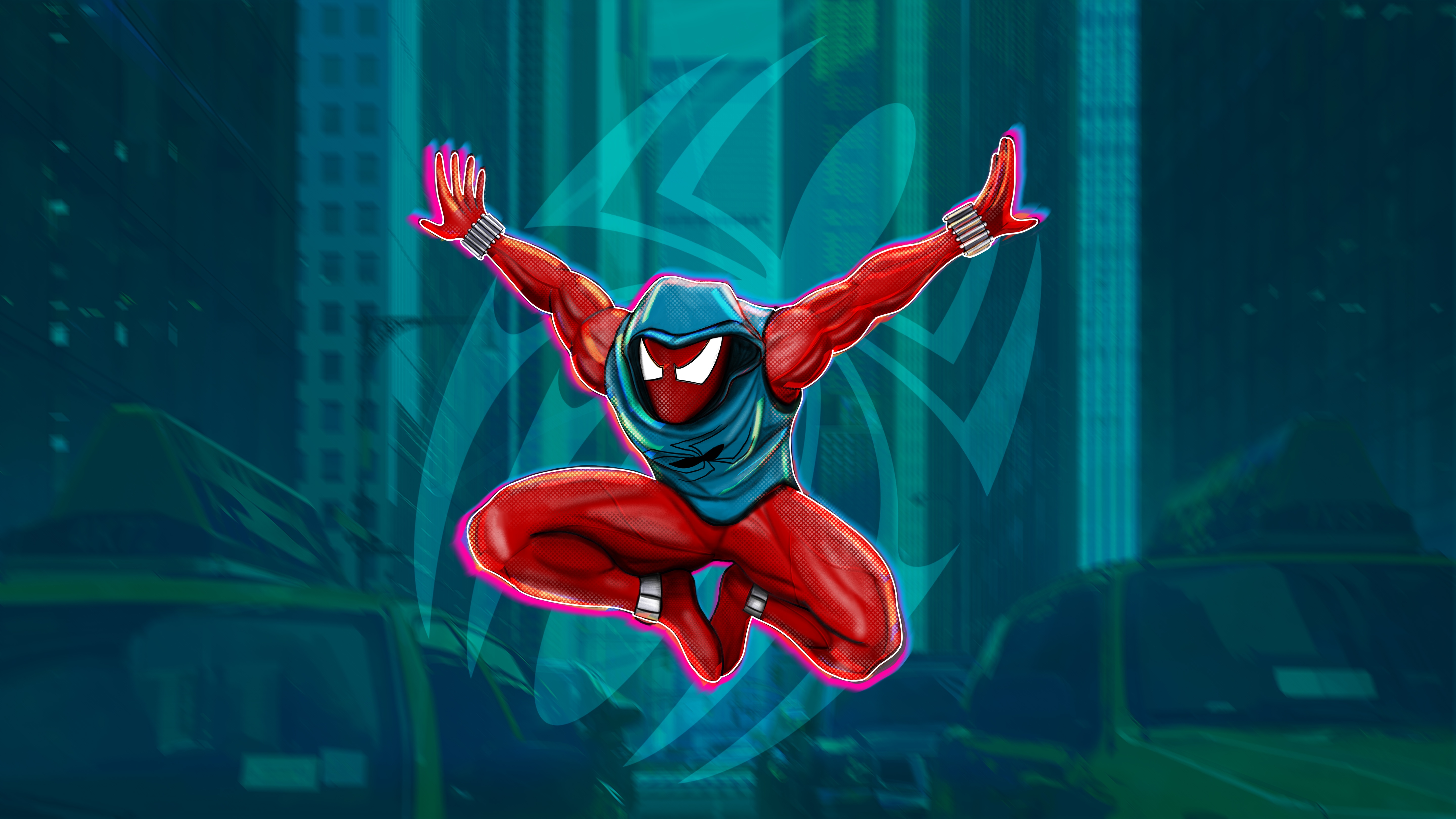 Scarlet Spider in a City HD Wallpaper