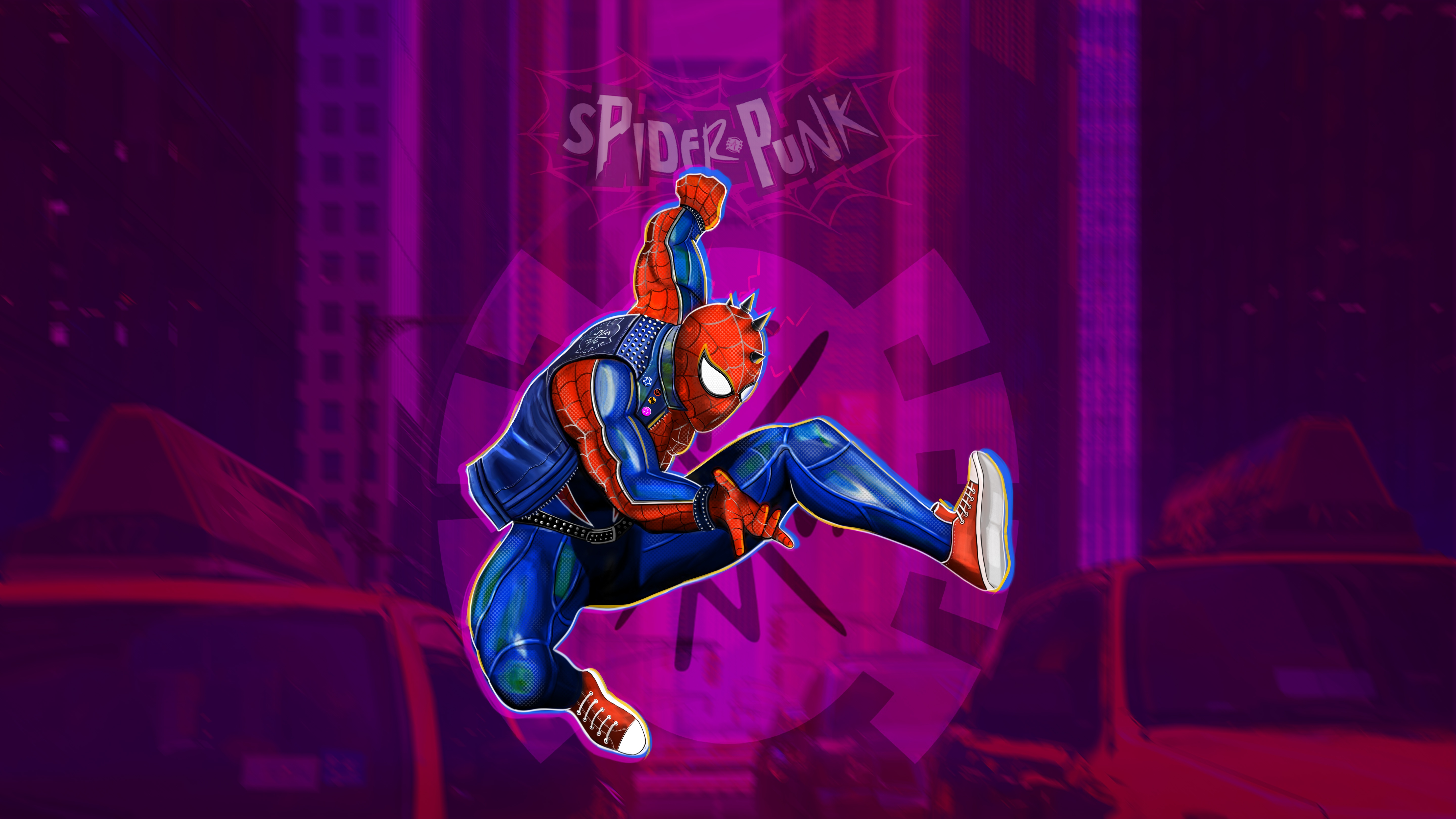Spider-Punk in a dynamic pose HD Wallpaper